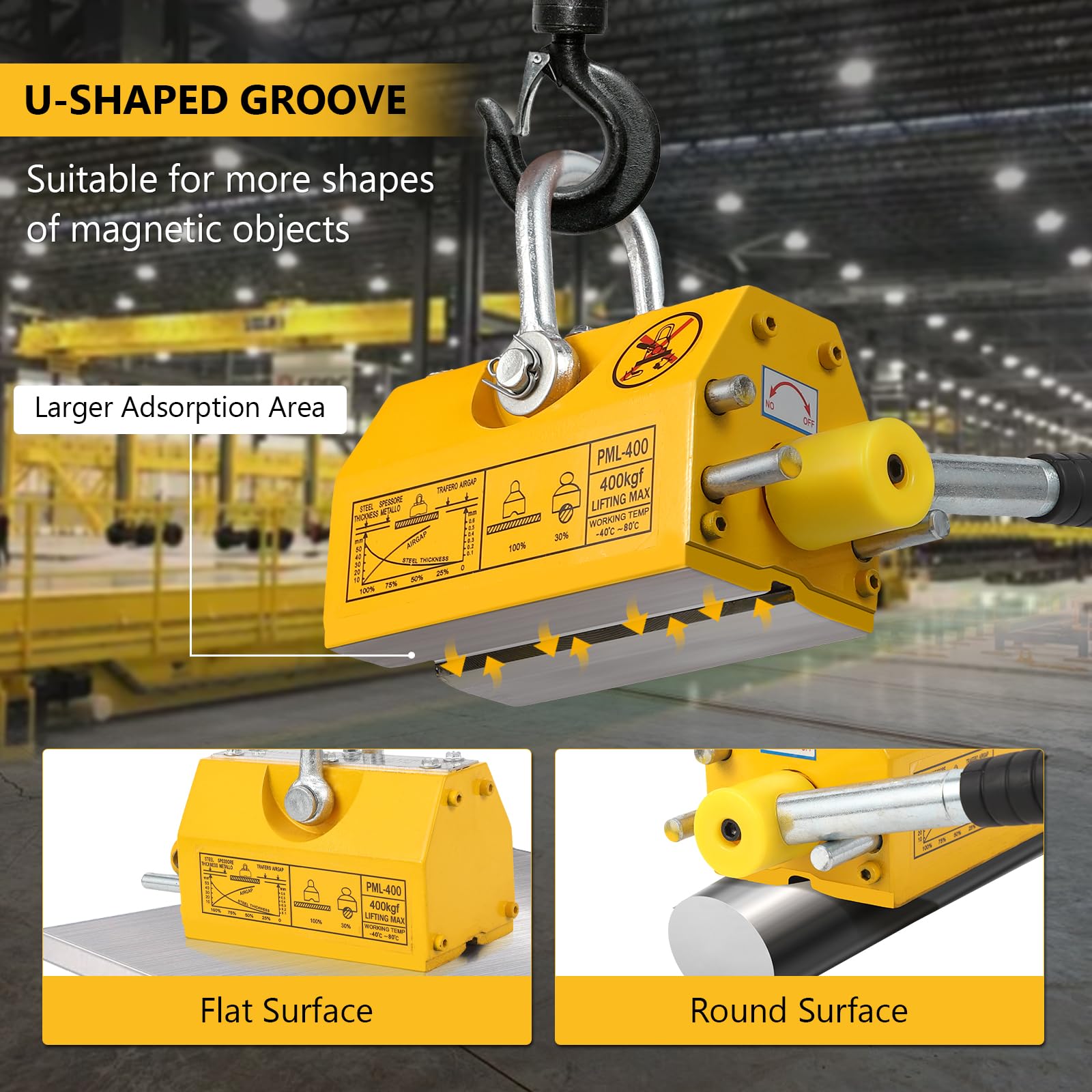 Garvee 880Lbs Heavy Duty Magnetic Lifter - Permanent Lifting Magnet for Steel Plates, Boards & Round Bars with 2.5 Safety Factor | Ideal for Construction, Metalworking & Industrial Material Handling