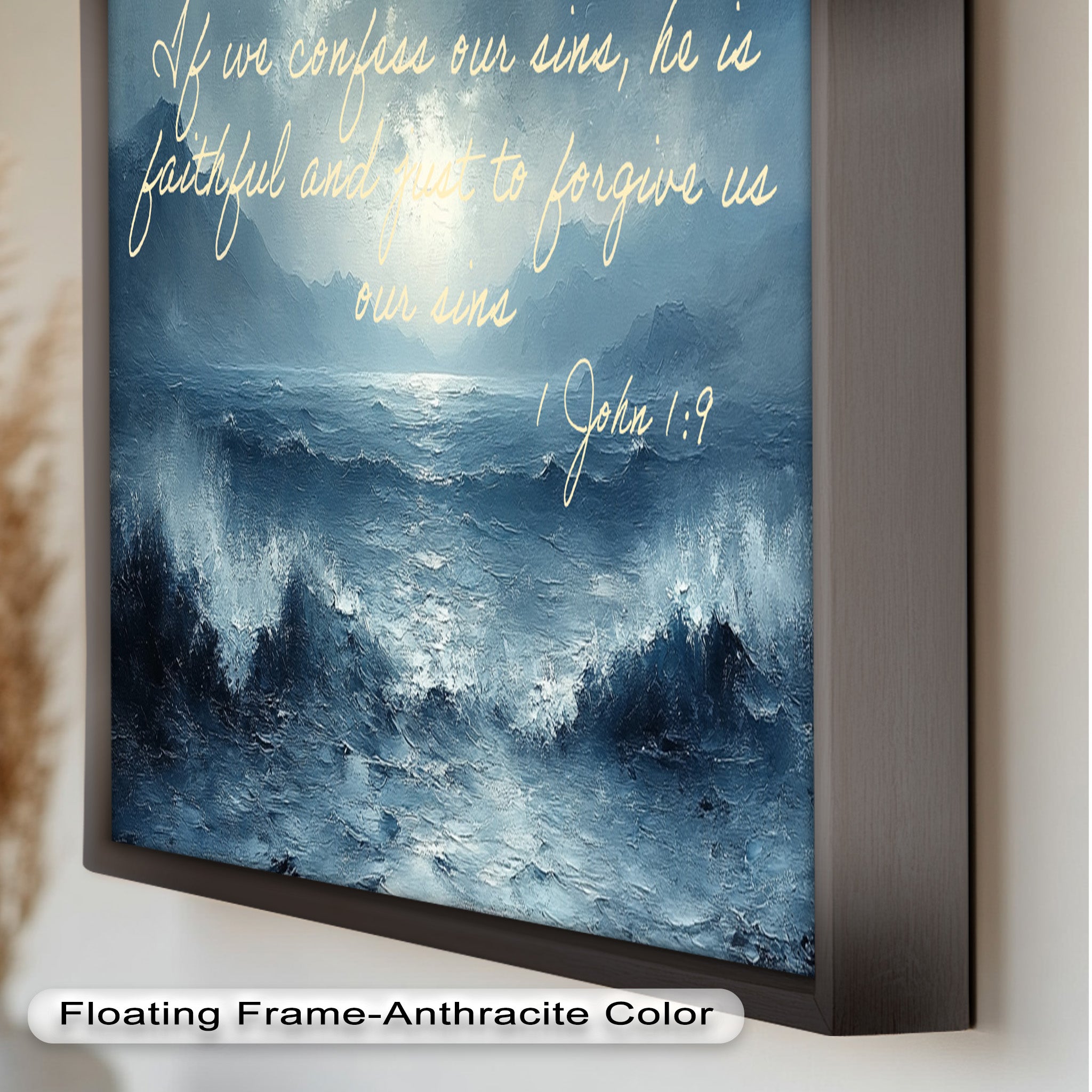 1 John 1:9 Bible Verse Oil Painting - Christian Scripture Wall Art for Home Decor, Church & Office - Forgiveness and Grace Religious Gift