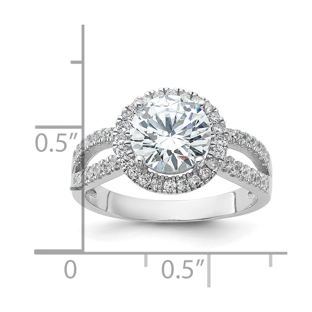 925 Sterling Silver Halo 8mm Cubic Zirconia Ring for Women - Elegant Fine Jewelry Gift for Her, Perfect for Anniversaries, Engagements & Special Occasions