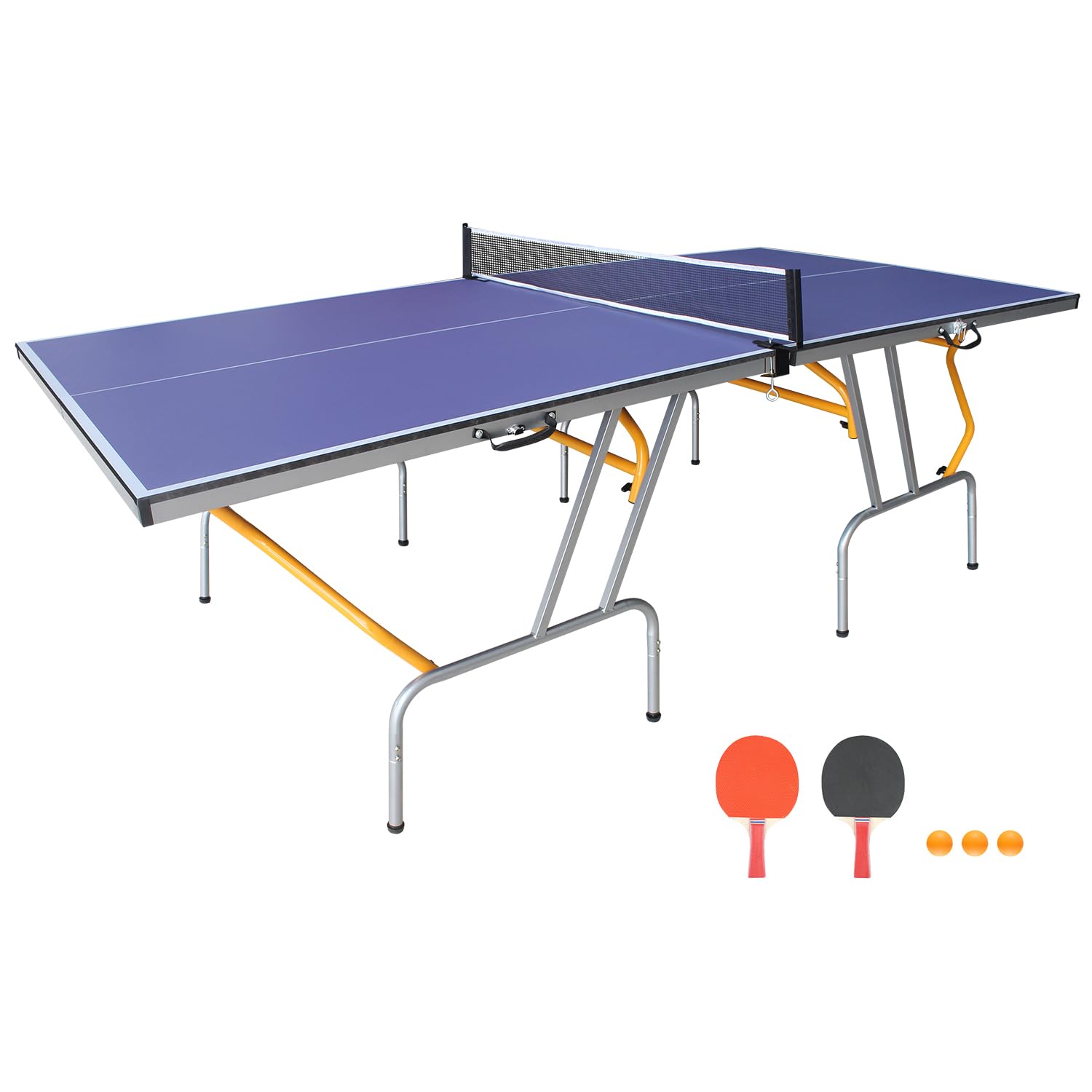 8×4 Ft Foldable & Portable Ping Pong Table Set with 2 Paddles, 3 Balls & Net - Indoor Outdoor Table Tennis Game for Home, Backyard, Office & Gym