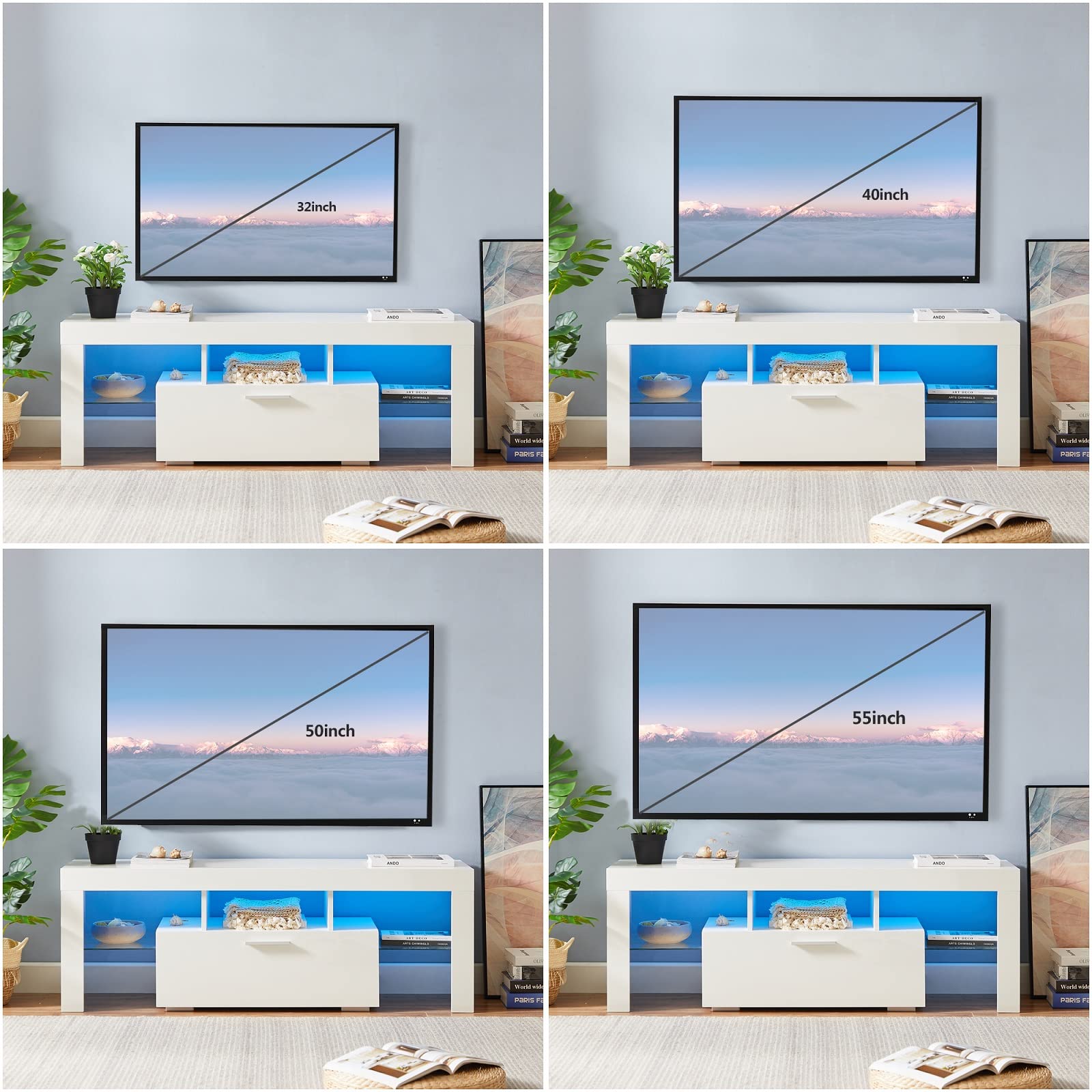 Modern TV Stand with 16-Color LED Lights - High Gloss Entertainment Center Console Table for 45-55 Inch TVs - White TV Cabinet for Living Room & Bedroom - Perfect for Movie Nights & Gaming Setup