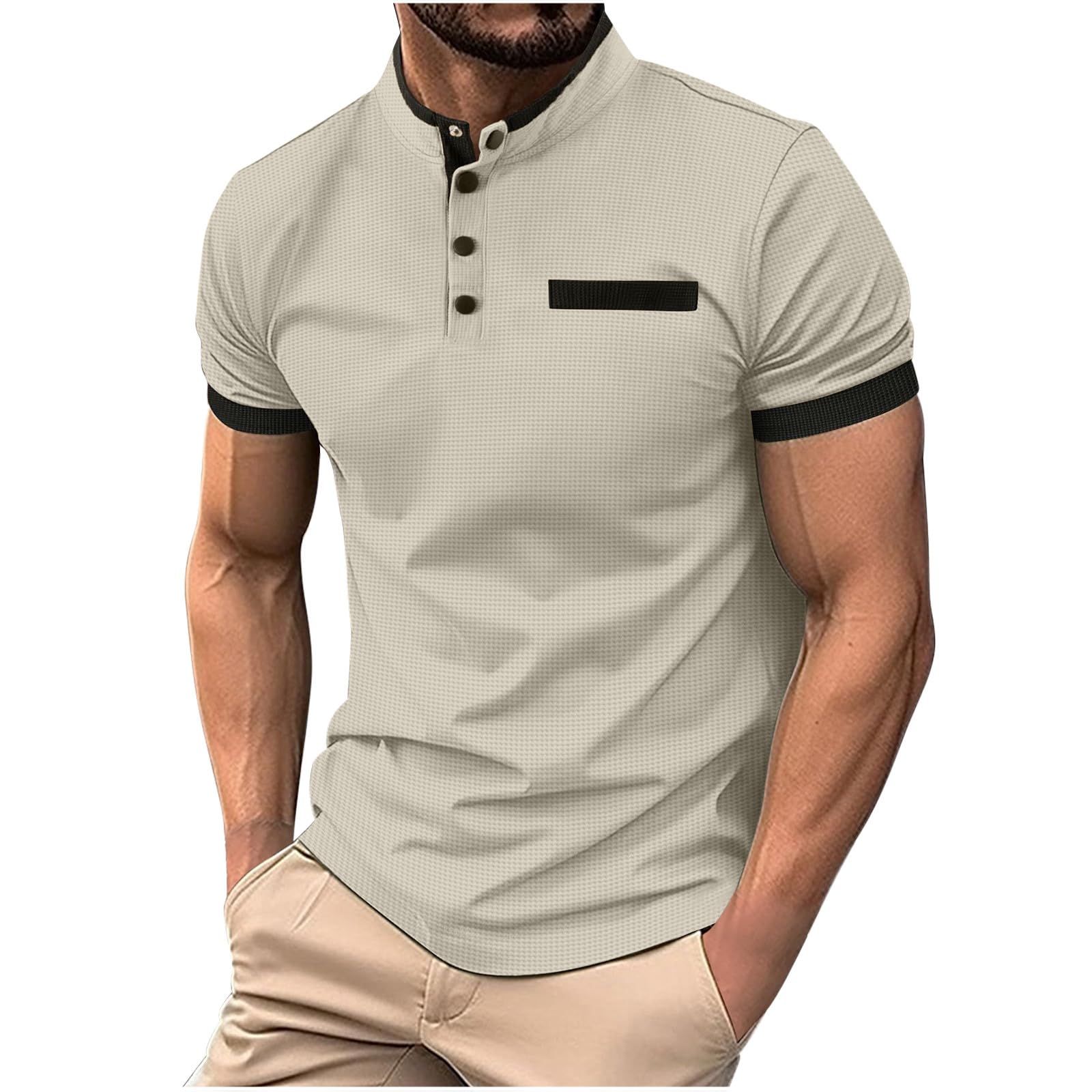 Men's Waffle Knit Henley Shirt - Short Sleeve Casual Button-Up T-Shirt with Pocket | Summer Workwear & Outdoor Activities