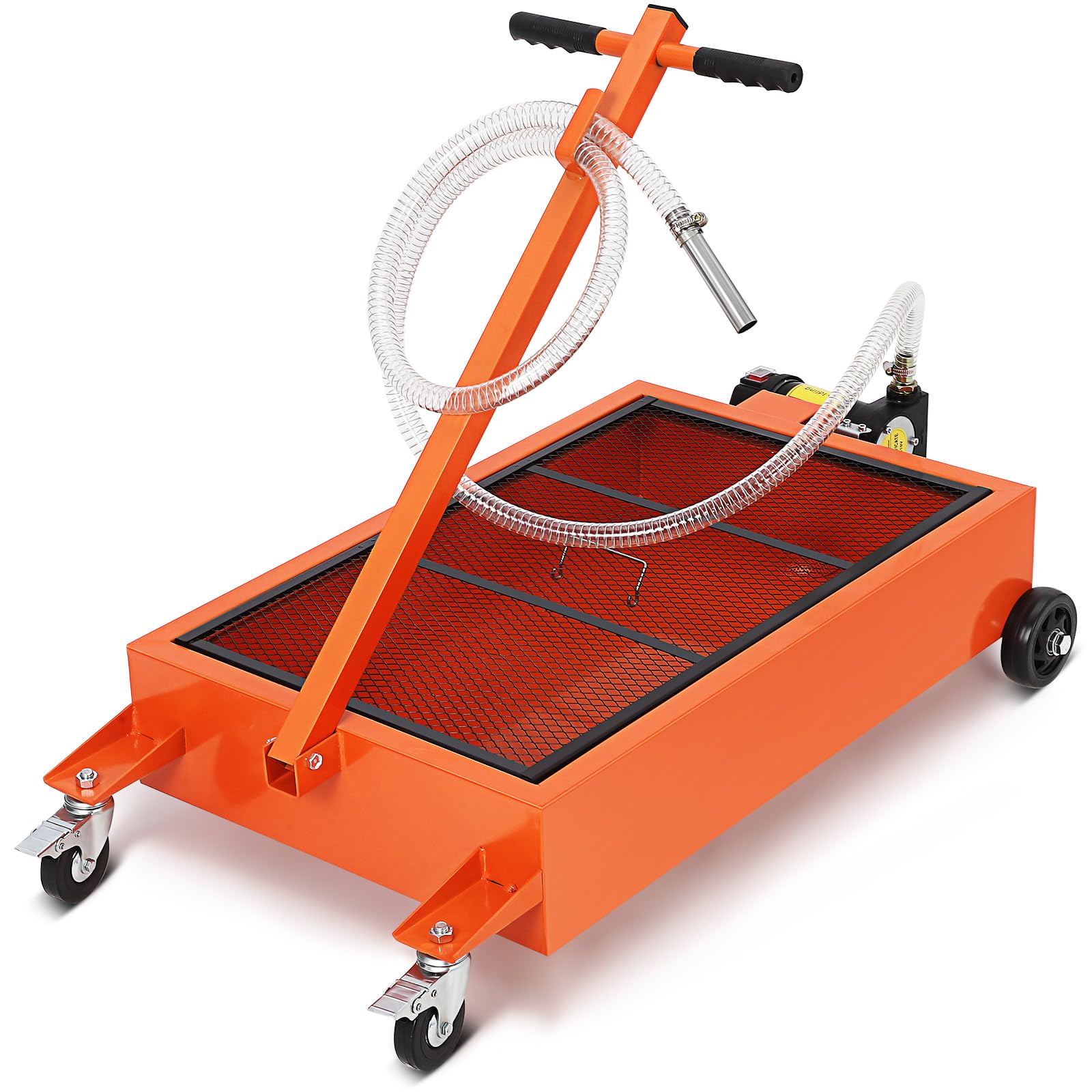 20 Gallon Low Profile Oil Drain Pan with 110V Electric Pump - 8.2 Ft Hose & Folding Handle - Rolling Oil Change Cart for Trucks, RVs, Buses - Perfect for Garage, Auto Shop & Fleet Maintenance