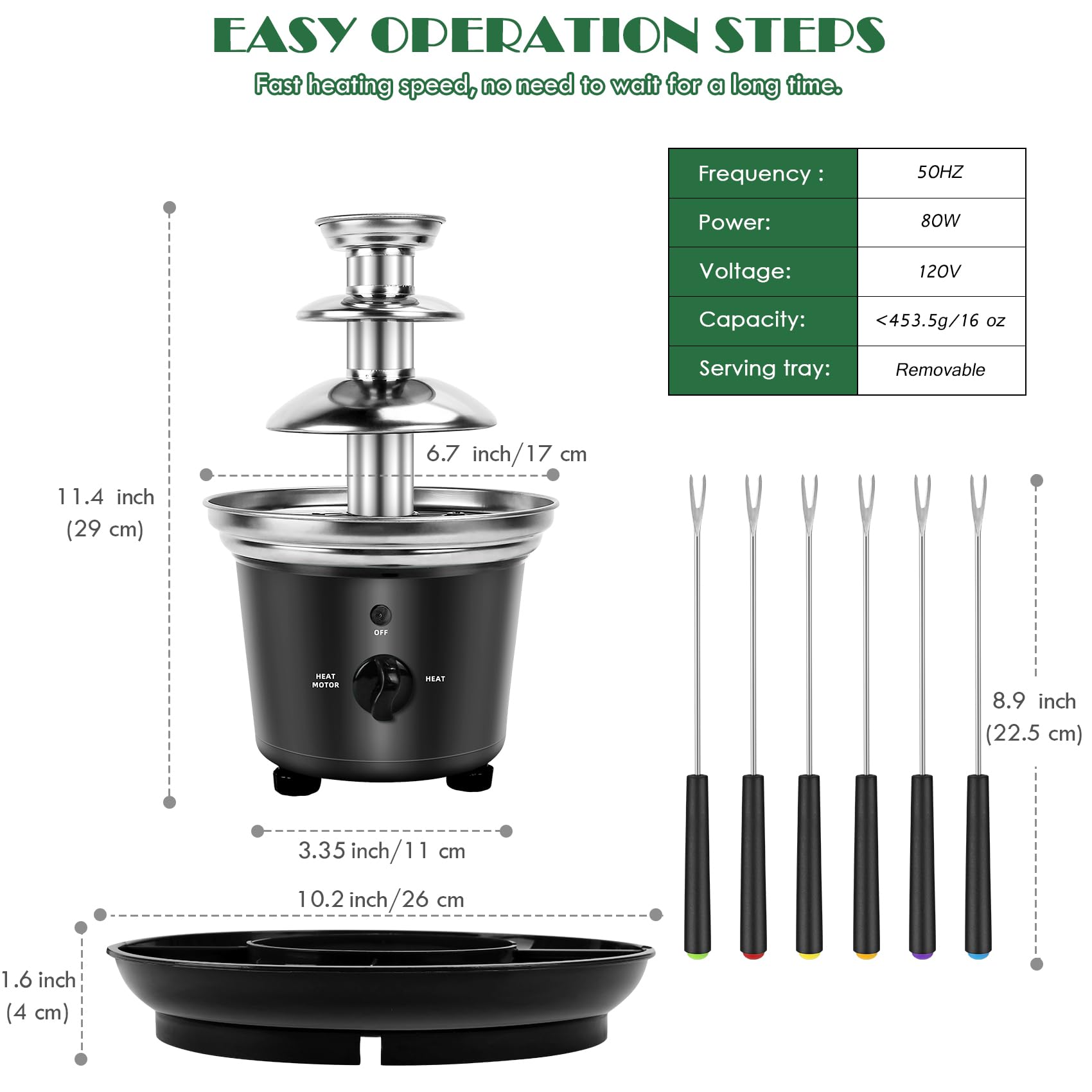 16oz Mini Stainless Steel Electric Chocolate Fondue Fountain Set - 3-Tier Chocolate Melting Machine with 6 Sticks for Chocolate, Butter & Candy (Black) | Perfect for Parties, Weddings, Dessert Buffets & Home Entertaining