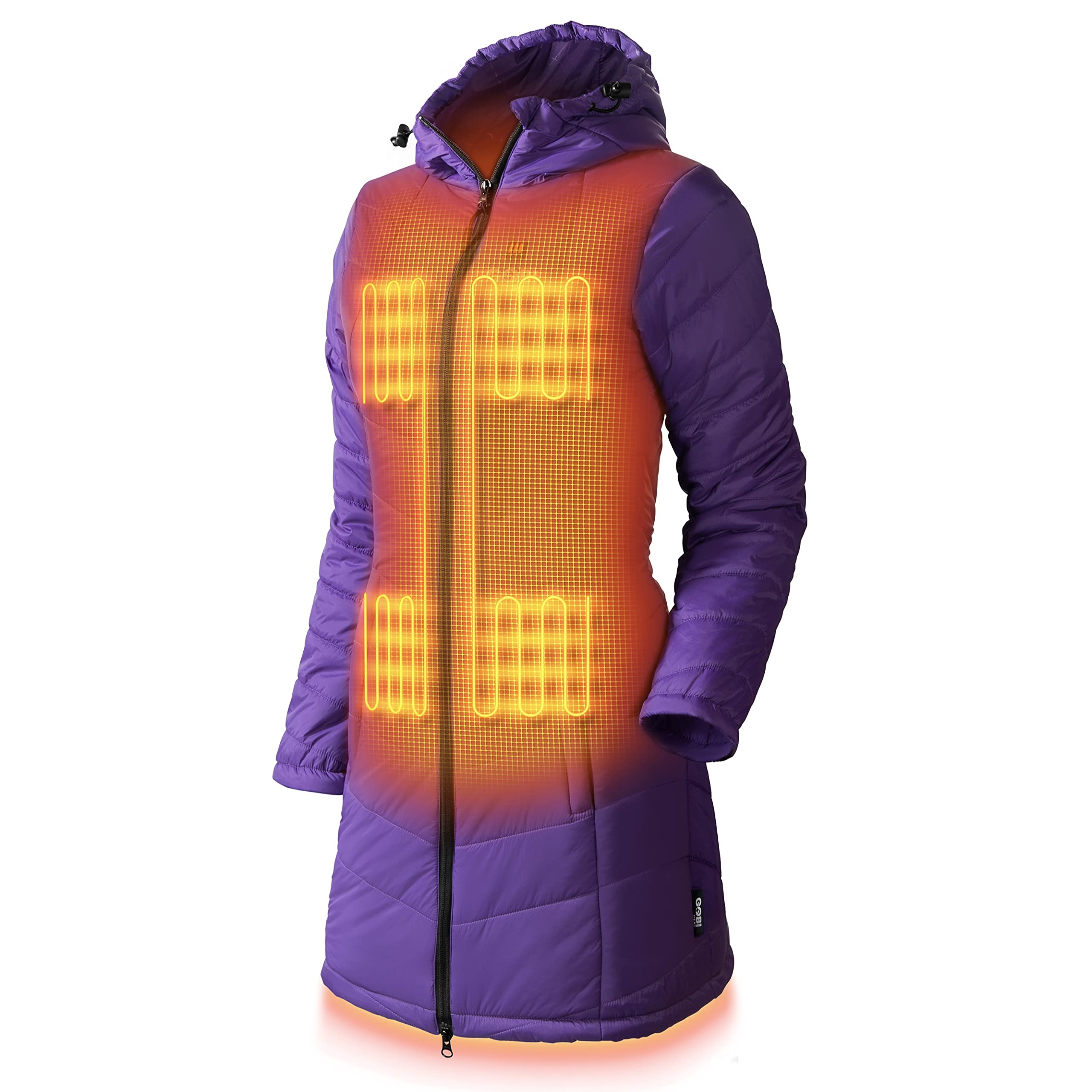 Victoria Women’s Long Puffer Heated Jacket with Battery & Charger - 9 Hours Heating, 5 Adjustable Heat Zones, Machine Washable, All-Day Warmth - XL Plum for Winter Outdoor Activities, Skiing, Hiking & Cold Weather Commute