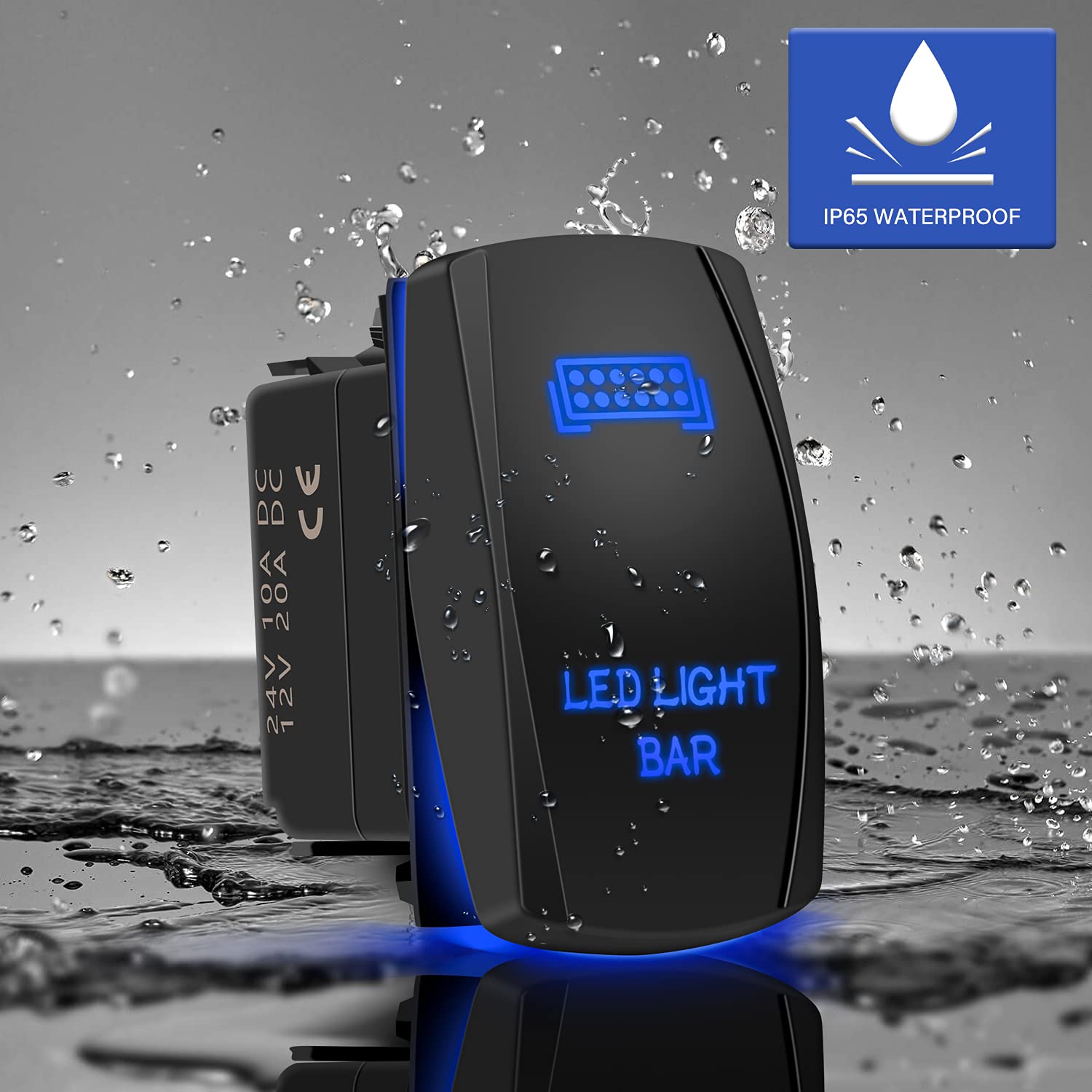 5-Pin LED Light Bar Rocker Switch with Blue Laser On/Off Indicator - 20A/12V & 10A/24V Toggle Switch with Jumper Wires - Ideal for Automotive, Marine, Truck, Jeep, Off-Road, Bus & RV Lighting Systems