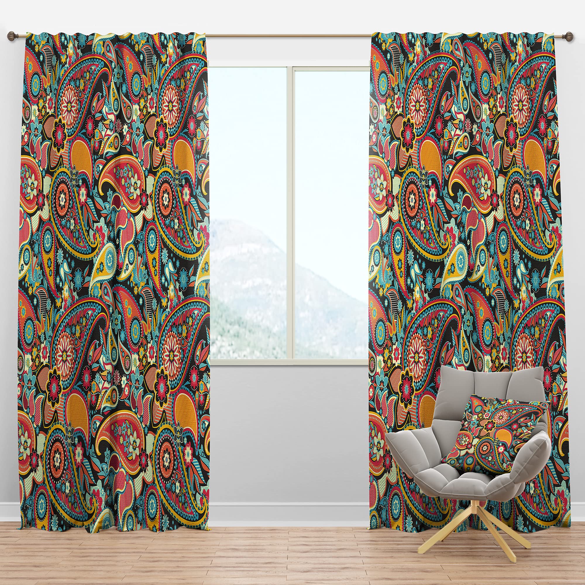 DesignQ Blackout Curtains with Traditional Asian Paisley Pattern - Thermal Insulated Single Panel Window Drapes (52x84 inches) for Bedroom & Living Room - Perfect for Light Blocking, Privacy & Home Decor