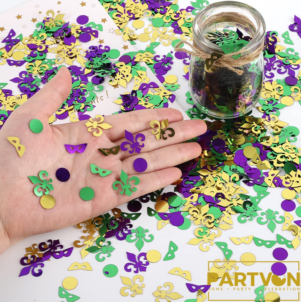 Mardi Gras Party Decorations - Masquerade Fleur De Lis Confetti, Table Centerpieces & Sequins for New Orleans Carnival Theme Birthday Celebrations | Perfect for Mardi Gras Parties, Masquerade Balls & Festive Home Decor