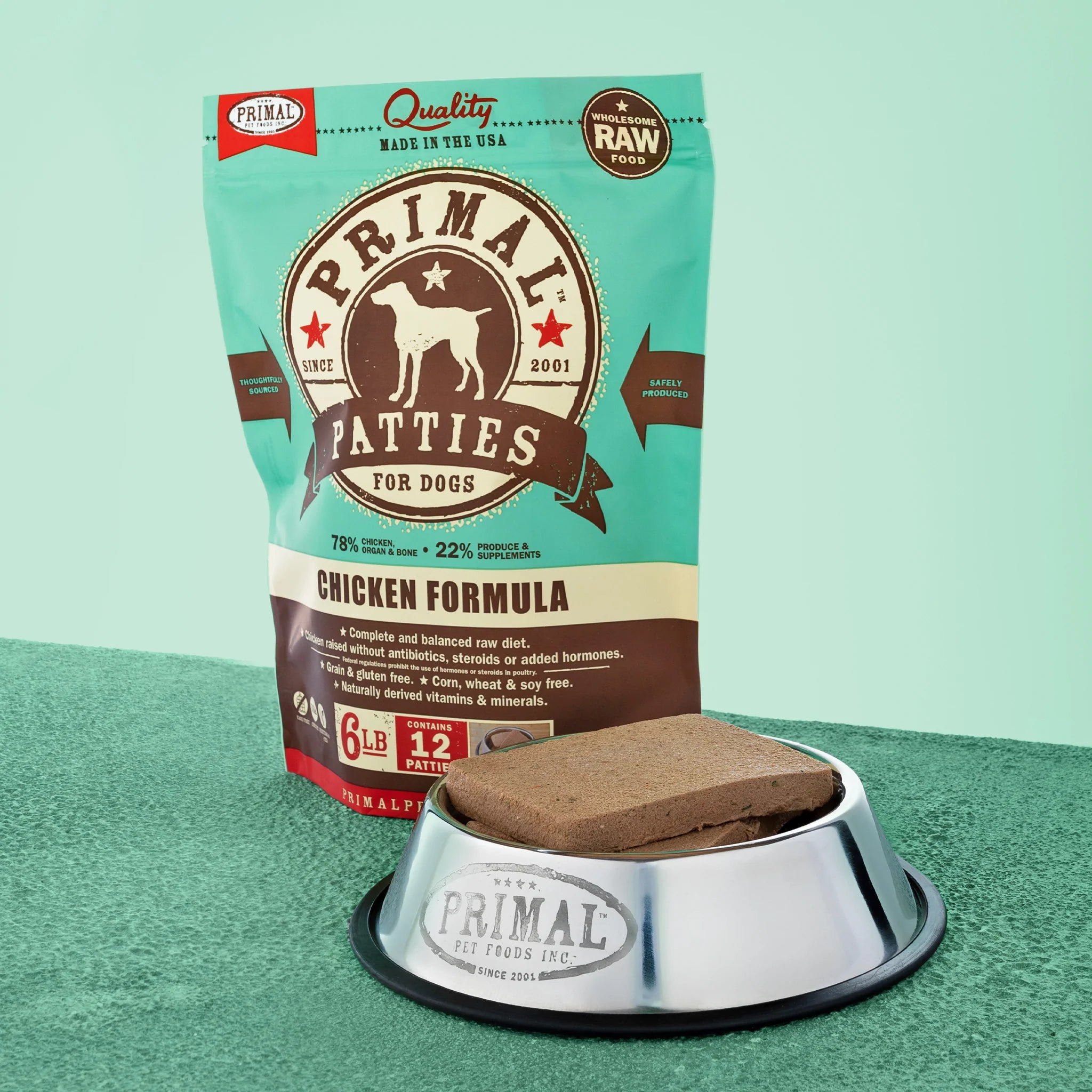 Primal Raw Frozen Chicken Formula Patties - High Protein Dog Food for Active Pets - Perfect for Training, Travel & Raw Feeding Diets