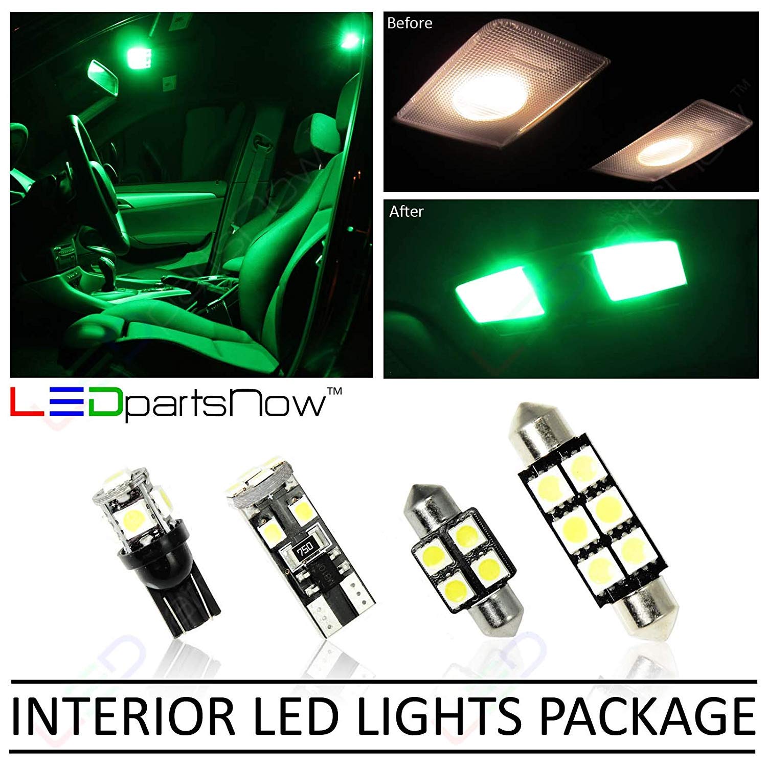 Honda Accord 2013-2017 Interior LED Lights Replacement Kit - 8 Piece Green LED Bulbs for Dome Map Trunk Lights | Car Accessories Upgrade for Better Visibility & Style