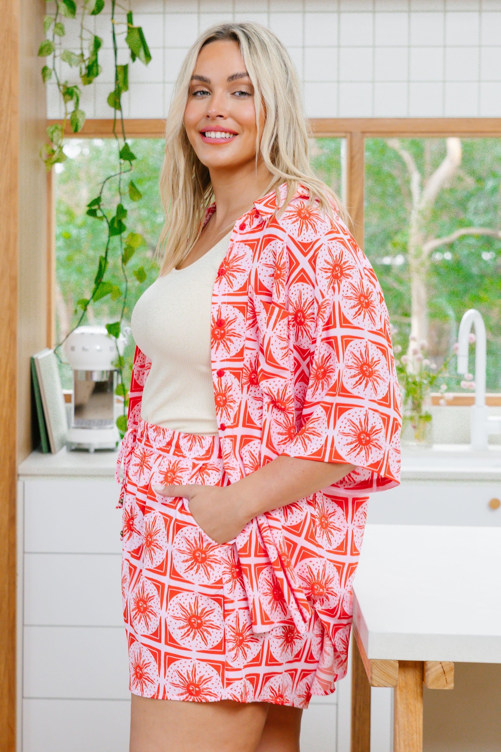 Samara Shirt in Chasing Sunlight Red | Women's Casual Button-Down Blouse | Perfect for Office Wear, Date Nights & Spring Outfits