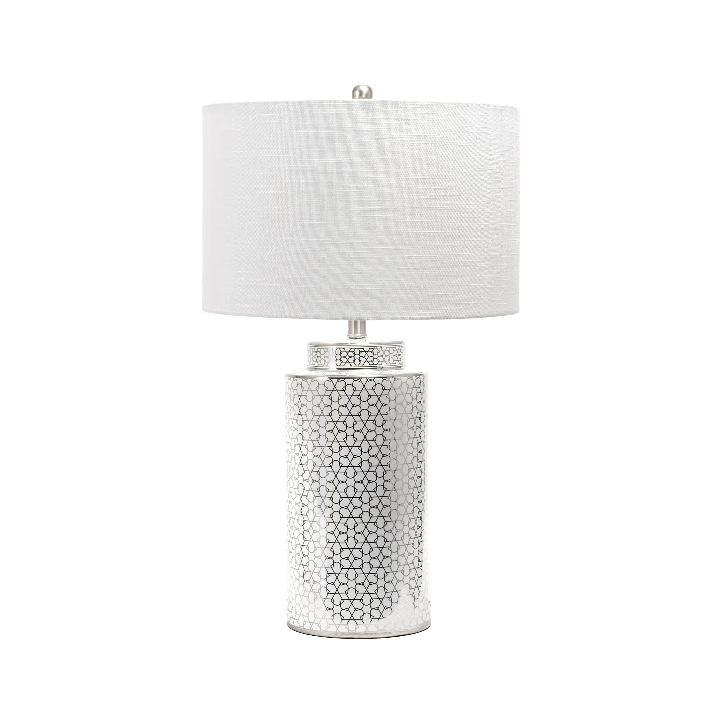 29 Inch Silver Ceramic Floral Trellis Table Lamp - Elegant Home Decor for Living Room, Bedroom, or Office Lighting