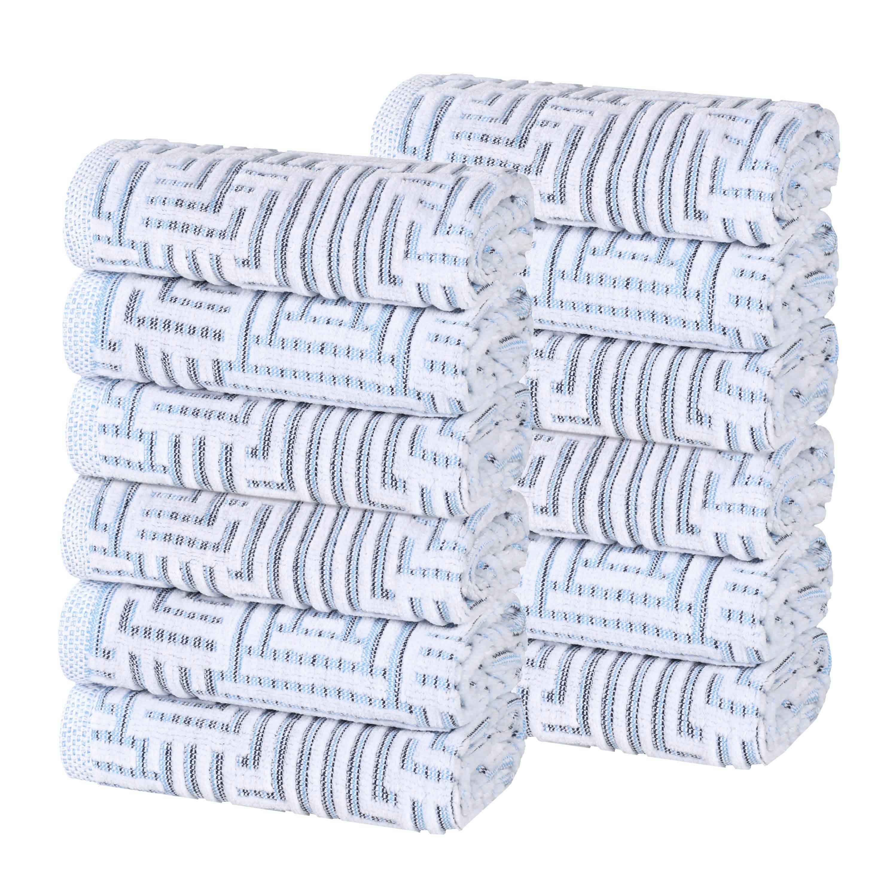 Premium Cotton Modern Geometric Jacquard Plush Face Towel Washcloth Set of 12 - Soft Bath & Spa Essentials for Gentle Skin Care & Luxury Home Decor