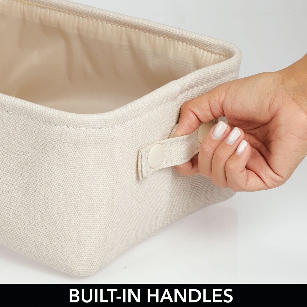 Soft Cotton Fabric Closet Storage Organizer Bin Basket with Lined Interior & Handles - 2 Pack Cream/Beige - Perfect for Bathroom Vanity, Cabinet, Shelf & Countertop Organization