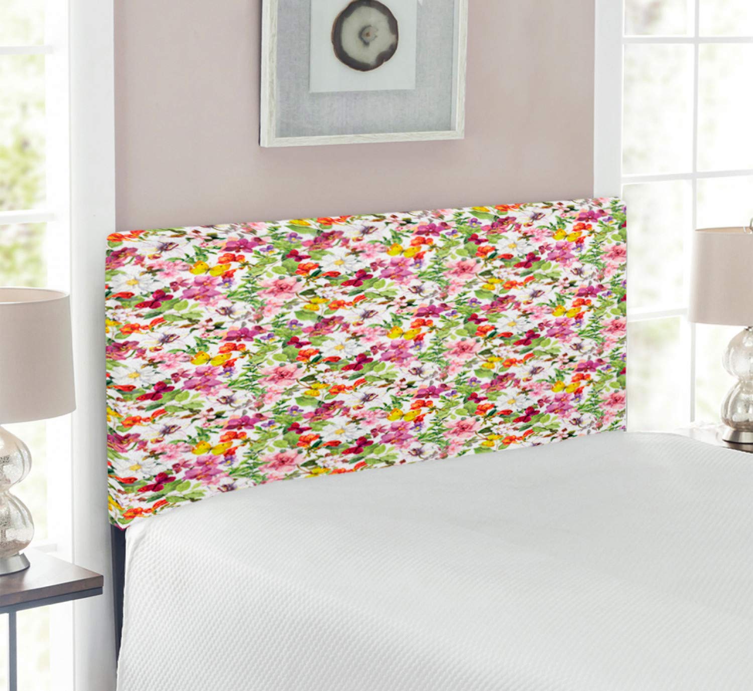 Ambesonne Vintage Floral Headboard - French Retro Flower Pattern Upholstered Metal Bed Headboard with Memory Foam, Twin Size, Reseda Green & Pale Coffee | Perfect for Bedroom Decor, Guest Room, Master Bedroom, French Country & Vintage Style Home Decor