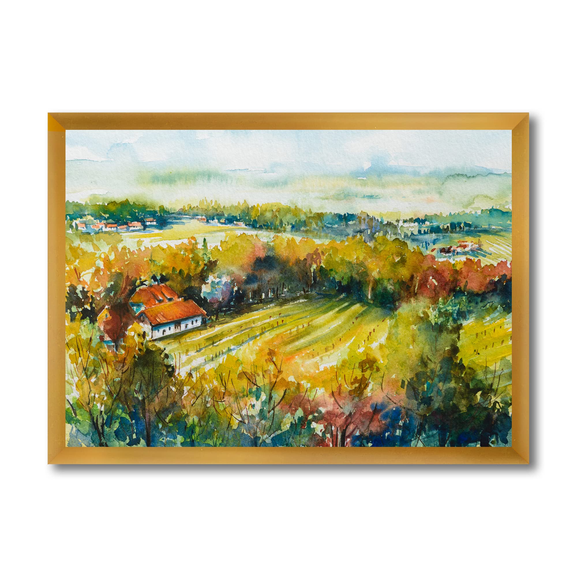 DesignQ Rustic Autumn Landscape Country Framed Wall Art - Farmhouse Decor for Living Room, Bedroom & Office