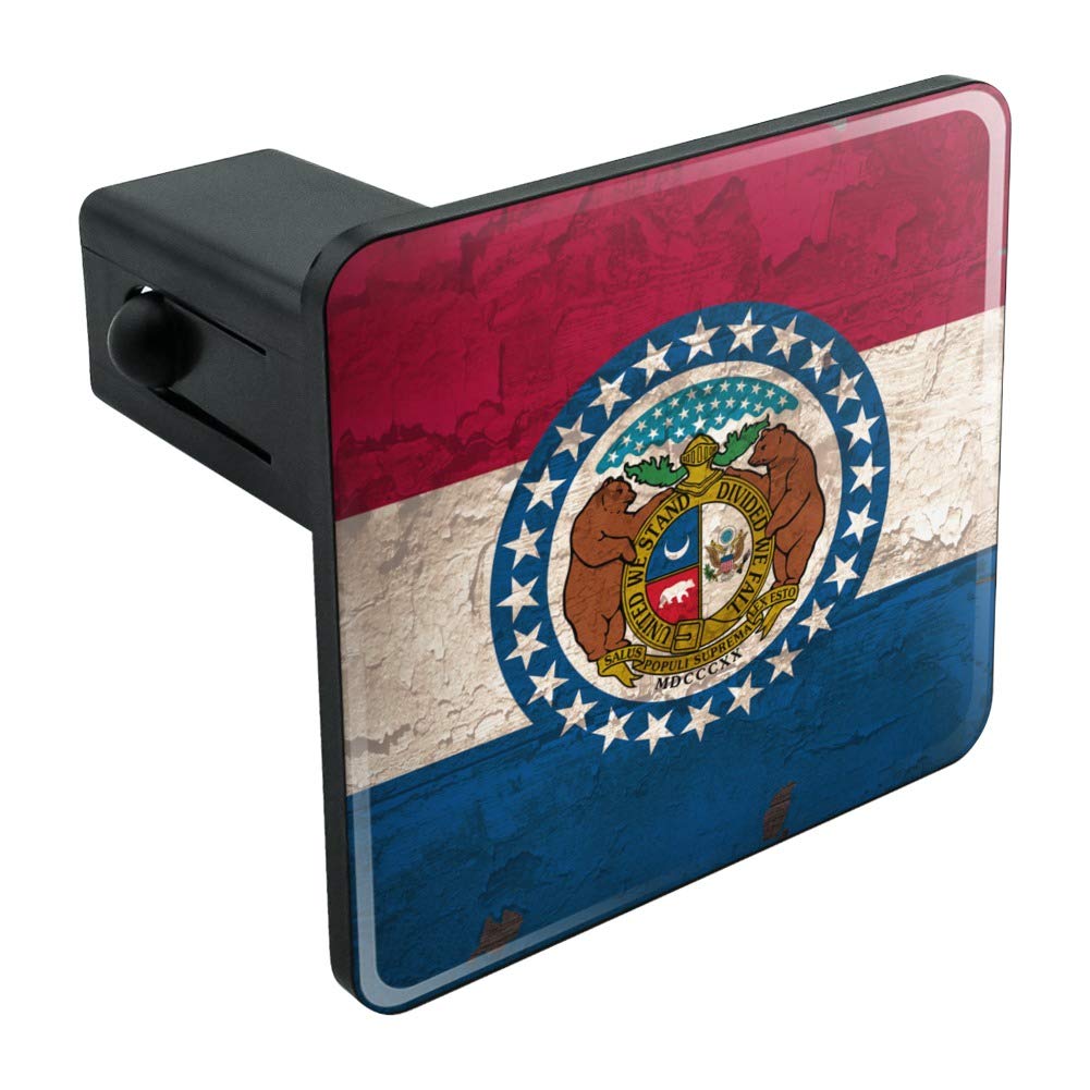 Rustic Missouri State Flag Distressed USA Tow Trailer Hitch Cover Plug Insert - Durable Hitch Cover for Trucks & Trailers - Perfect for Road Trips, Camping & Outdoor Adventures