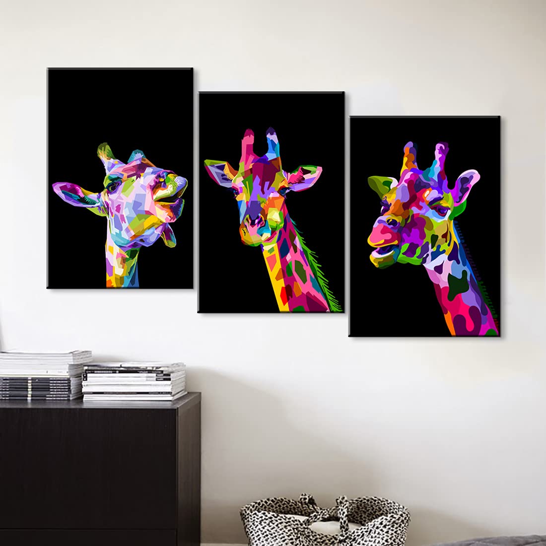3-Piece Pop Art Giraffe Canvas Wall Decor Set - Modern Animal Wall Art for Living Room & Bedroom - Ready to Hang (12x16 Inches) - Perfect for Home, Office, or Nursery Decor