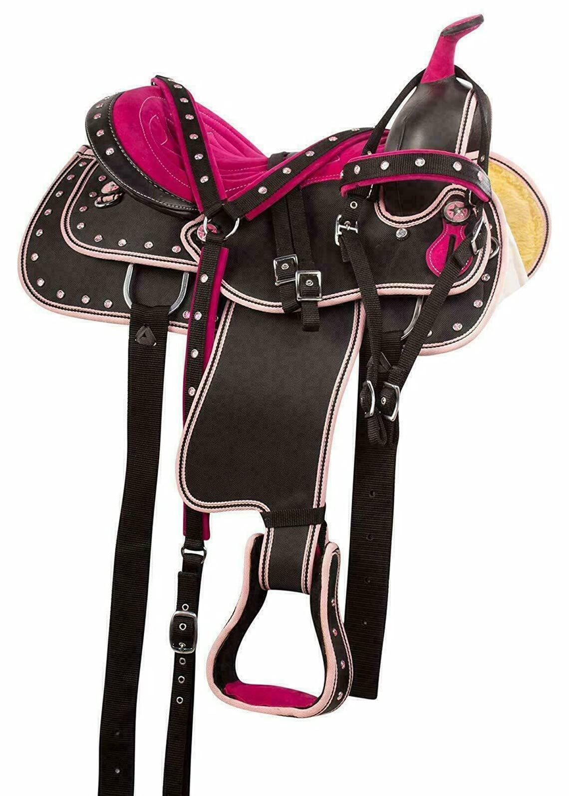 Amish Western Barrel Racing Synthetic Equestrian Saddle - Durable Leather Horse Saddle for Competition & Trail Riding - Perfect for Rodeo, Show Jumping & Ranch Work