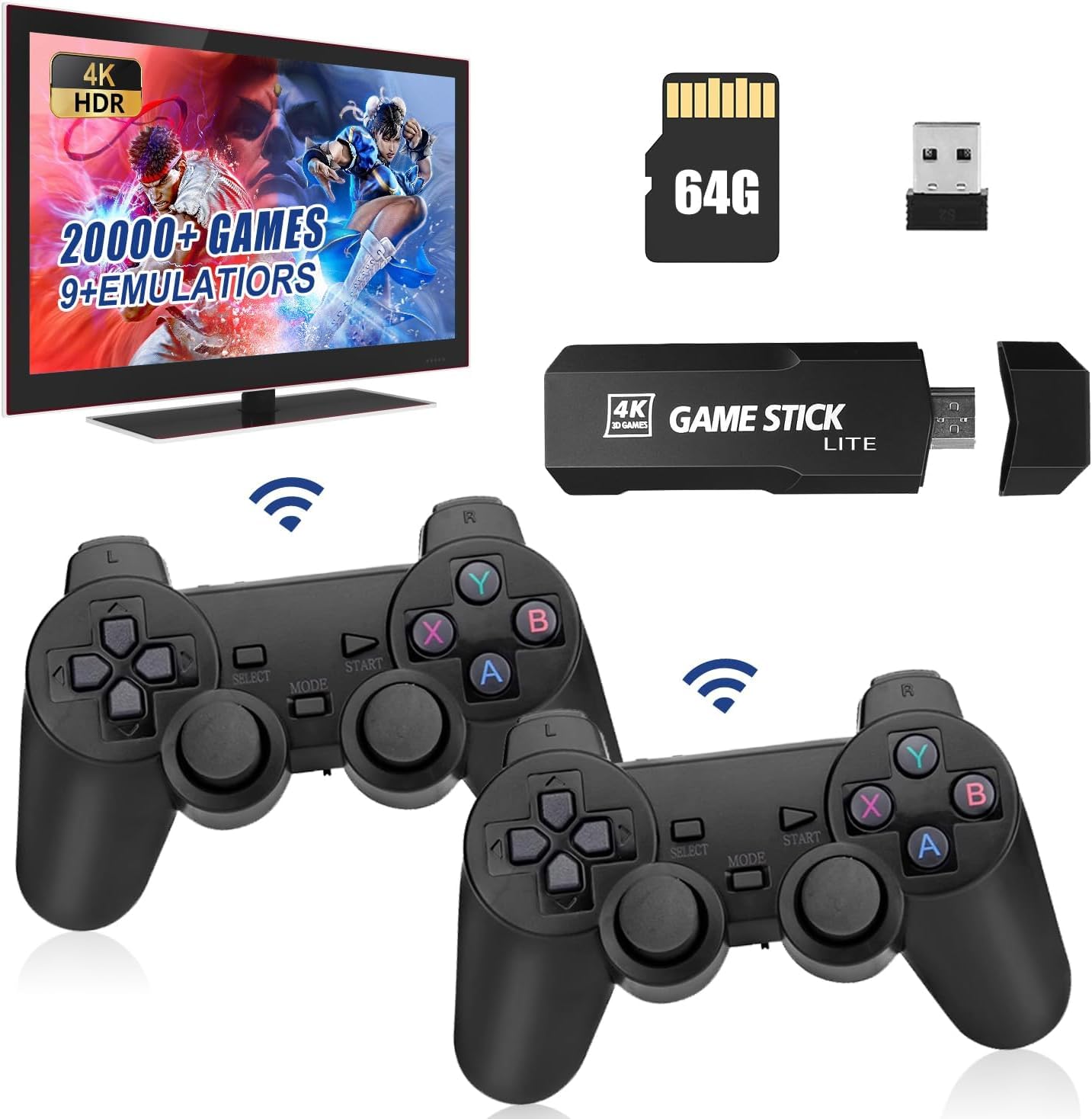 Retro Game Stick with 64GB Built-in Games - Wireless Plug & Play Retro Gaming Console for Classic Arcade & TV Gaming | Perfect for Family Fun & Nostalgic Entertainment