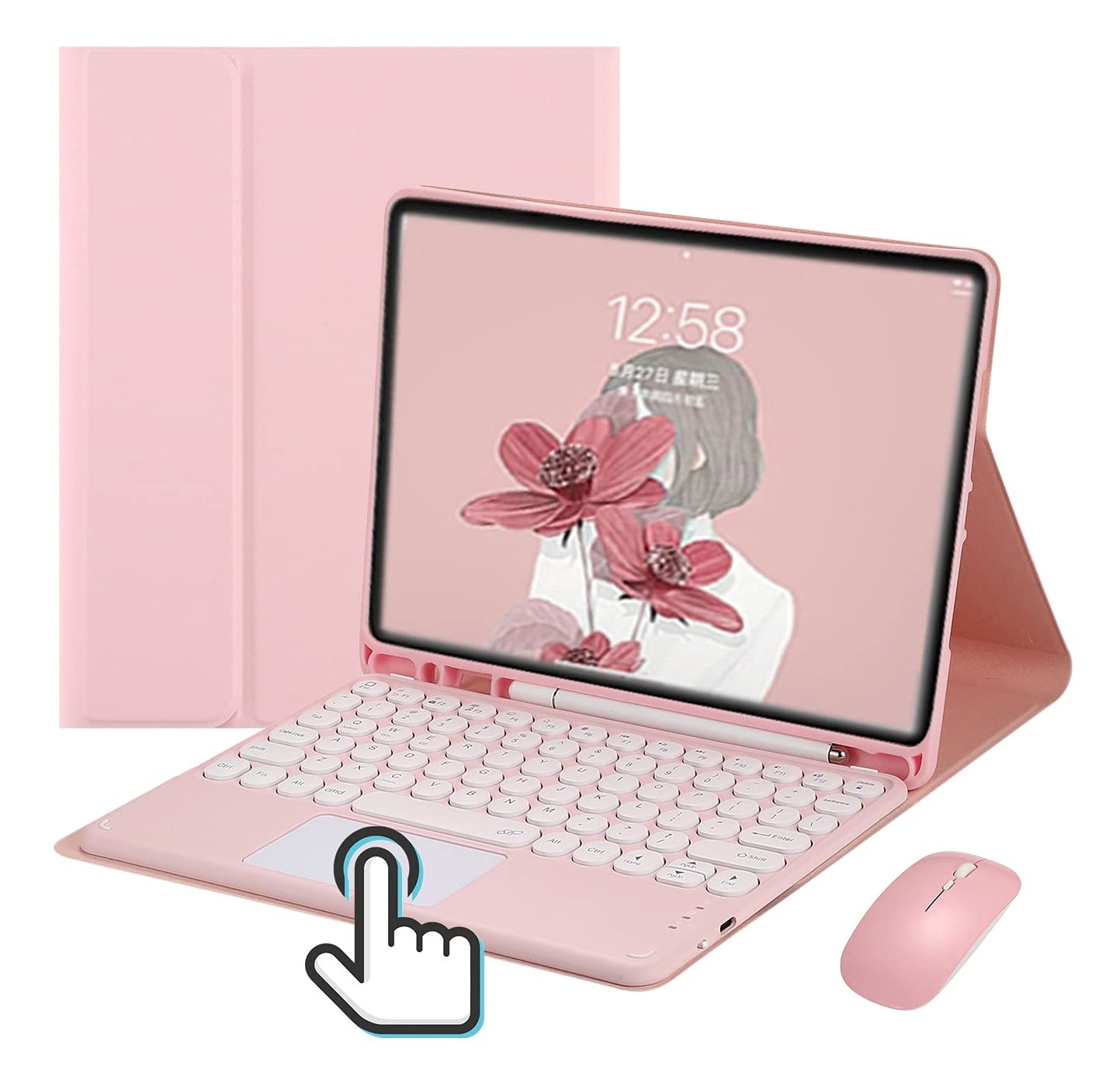 iPad Pro 11 Keyboard Case with Touchpad - Detachable Retro Round Keys for 2nd/3rd/4th Gen, Perfect for Work & Study (Pink)
