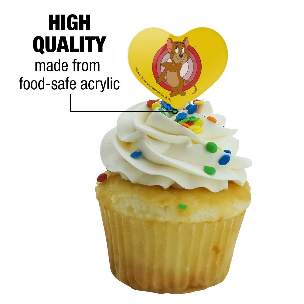 Tom and Jerry Heart-Shaped Cupcake Toppers Set of 6 - Cute Cartoon Character Baking Decorations for Birthday Parties, Baby Showers & Themed Events