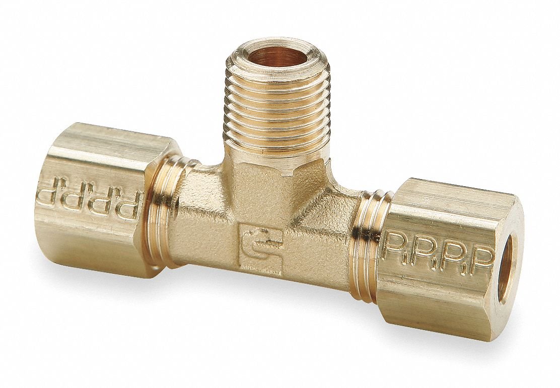 Parker Compression Male Branch TEE Fitting - Brass 3-Way Connector for Air, Water & Gas Lines - Perfect for Plumbing, HVAC & Industrial Applications
