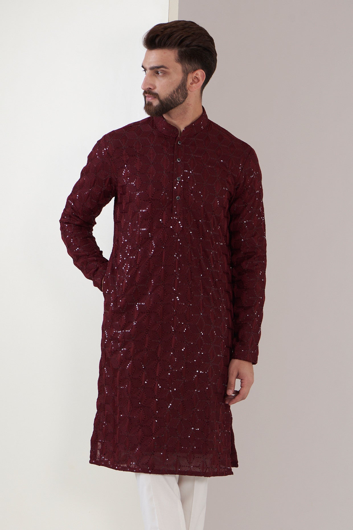 Elegant Maroon Chikankari Kurta for Women – Handcrafted Indian Embroidered Tunic – Perfect for Festivals, Weddings & Casual Wear