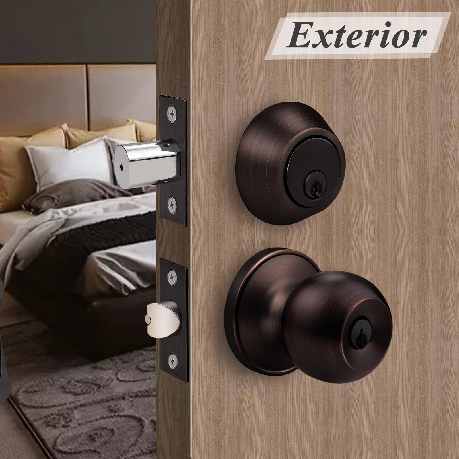 Probrico 5-Pack Oil Rubbed Bronze Door Knob & Deadbolt Sets - Keyed Alike Entry Handlesets for Front Doors, Interior & Exterior Use | Durable Hardware for Homes, Offices & Contractors | Secure Your Main Entrance & Interior Spaces