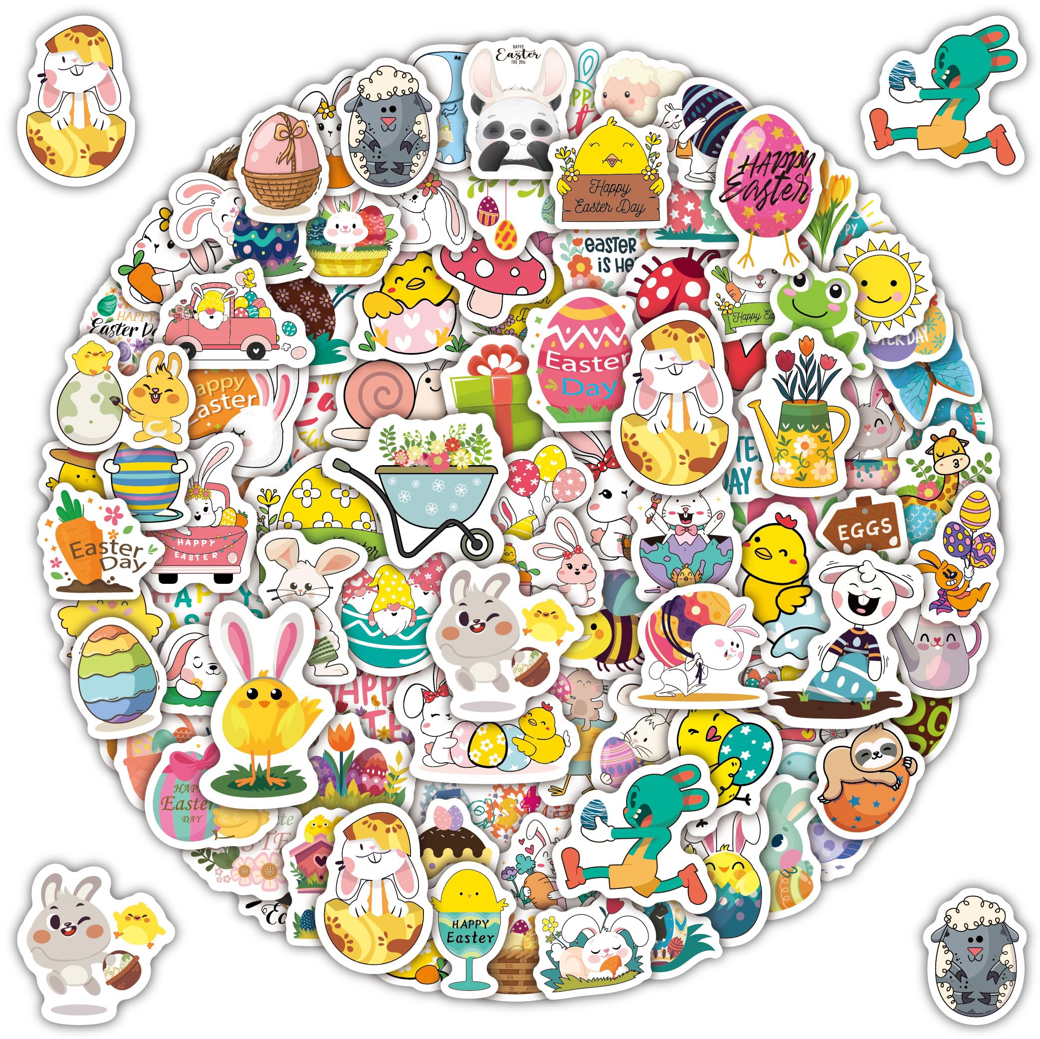 100Pcs Easter Stickers for Kids - Bunny, Egg & Spring Themed Vinyl Waterproof Stickers - Perfect for Scrapbooking, DIY Crafts, Party Favors & Easter Gifts - Classroom, Home Decor & Kids Activities