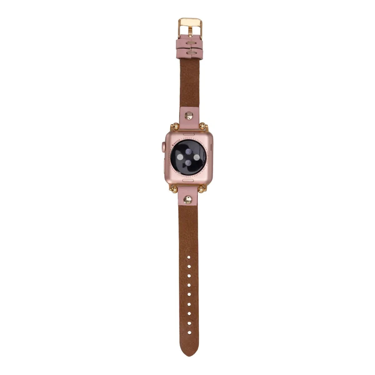 Burnished Brown Leather Ultra Slim Apple Watch Band with Gold Rivet - Stylish & Durable Replacement Strap for Work, Gym & Everyday Wear
