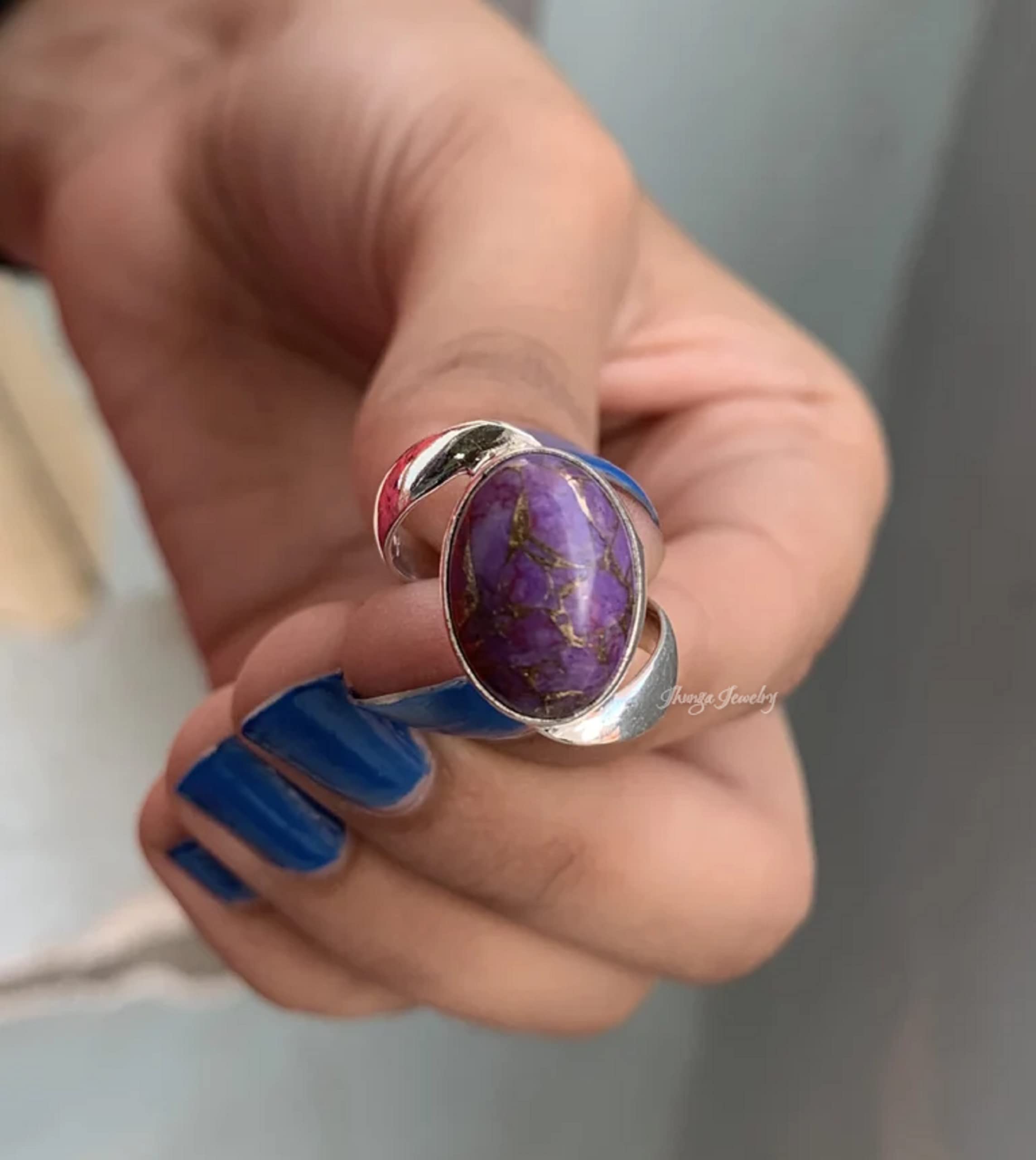 925 Sterling Silver Purple Copper Turquoise Ring - Handmade Victorian Boho Statement Cocktail Ring with Mojave Turquoise | Artisan Designer Jewelry for Women | Perfect Gift for Her, Birthday, Anniversary & Special Occasions