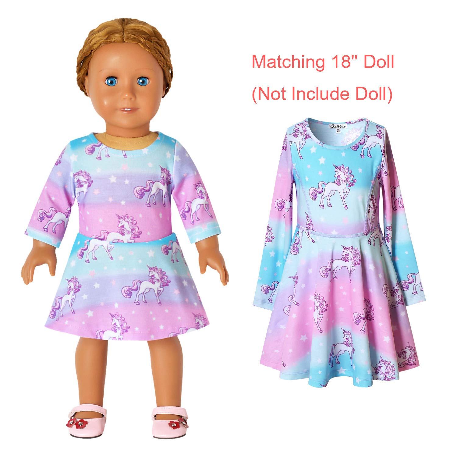 **Jxstar Girls & Doll Matching Unicorn Mermaid Dresses - Long Sleeve Outfits for Kids & Dolls - Perfect for Birthday Parties, Halloween, and Dress-Up Play**