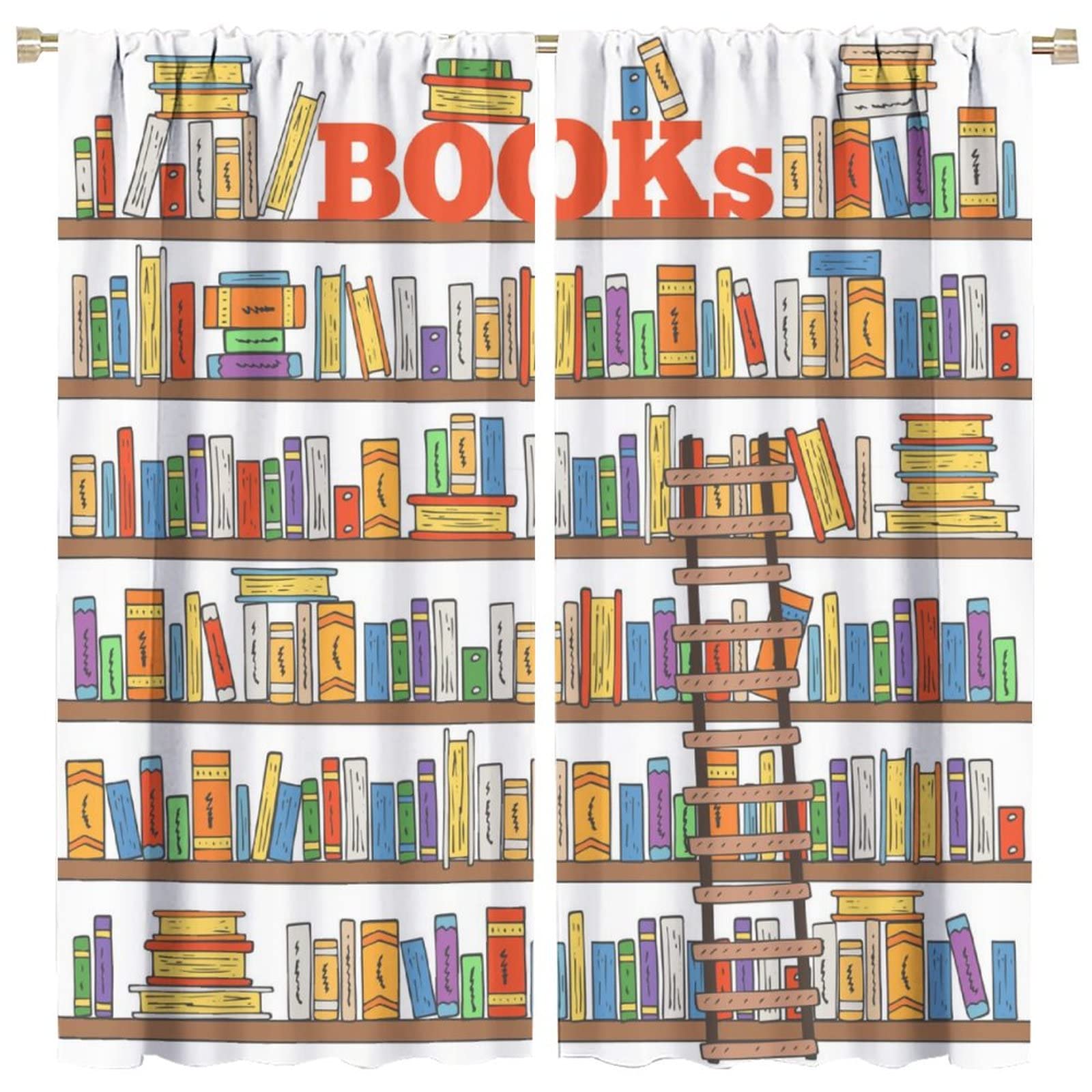Vintage Library Bookshelf Blackout Curtains - Classic Book Theme Printed Window Drapes 52x84 Inch for Living Room, Bedroom & Study Room - Perfect for Book Lovers and Home Decor