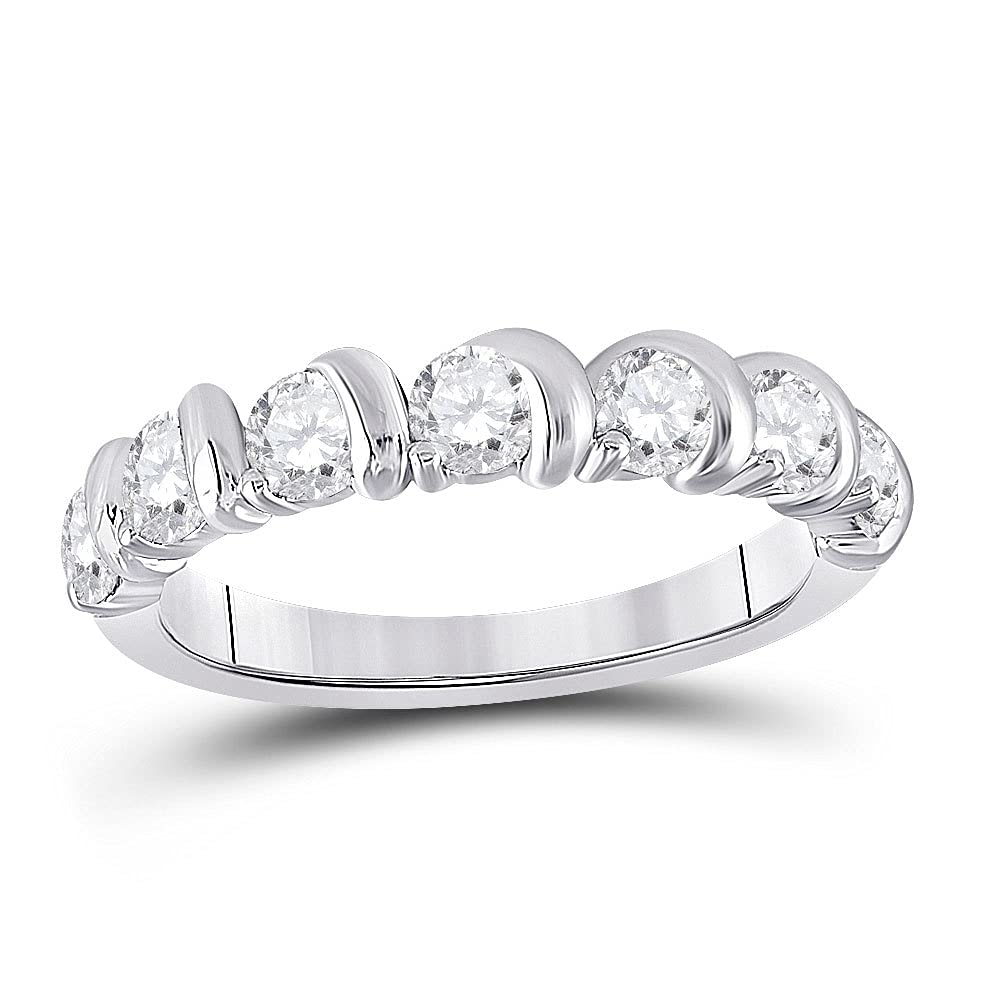 14K White Gold Women's Round Diamond Band Ring - 1 CTTW Wedding, Engagement, Anniversary Gift for Her