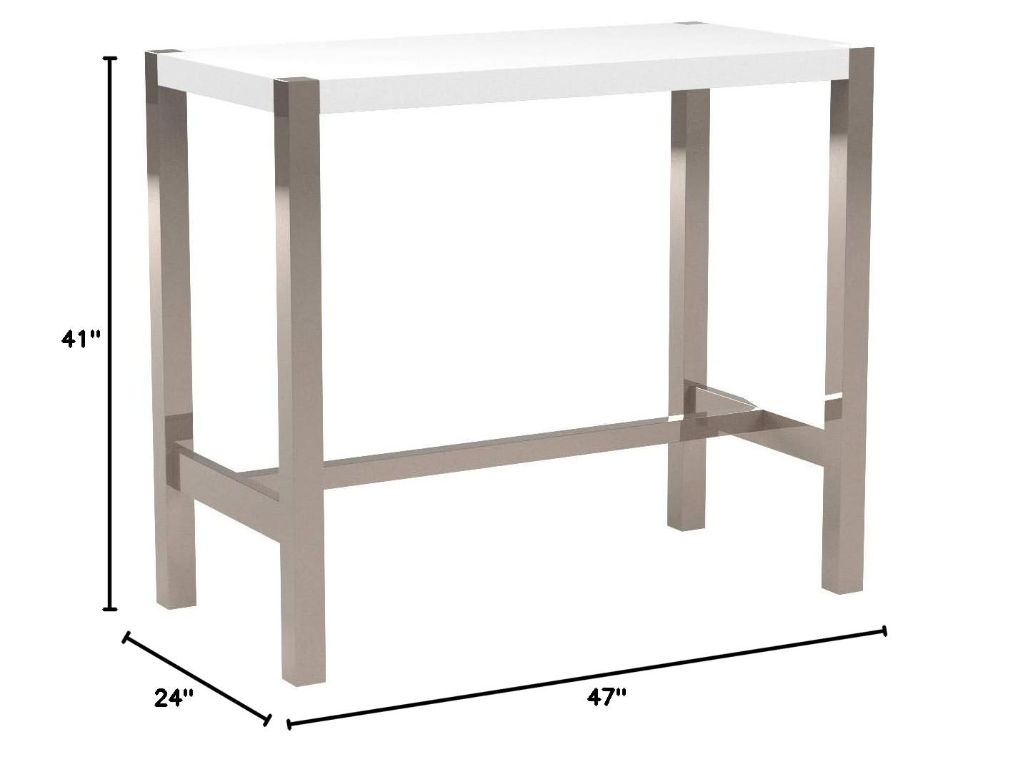 Riva White Bar Table 47x23x41 Inch - Modern Home Collection for Kitchen, Dining Room & Outdoor Entertaining