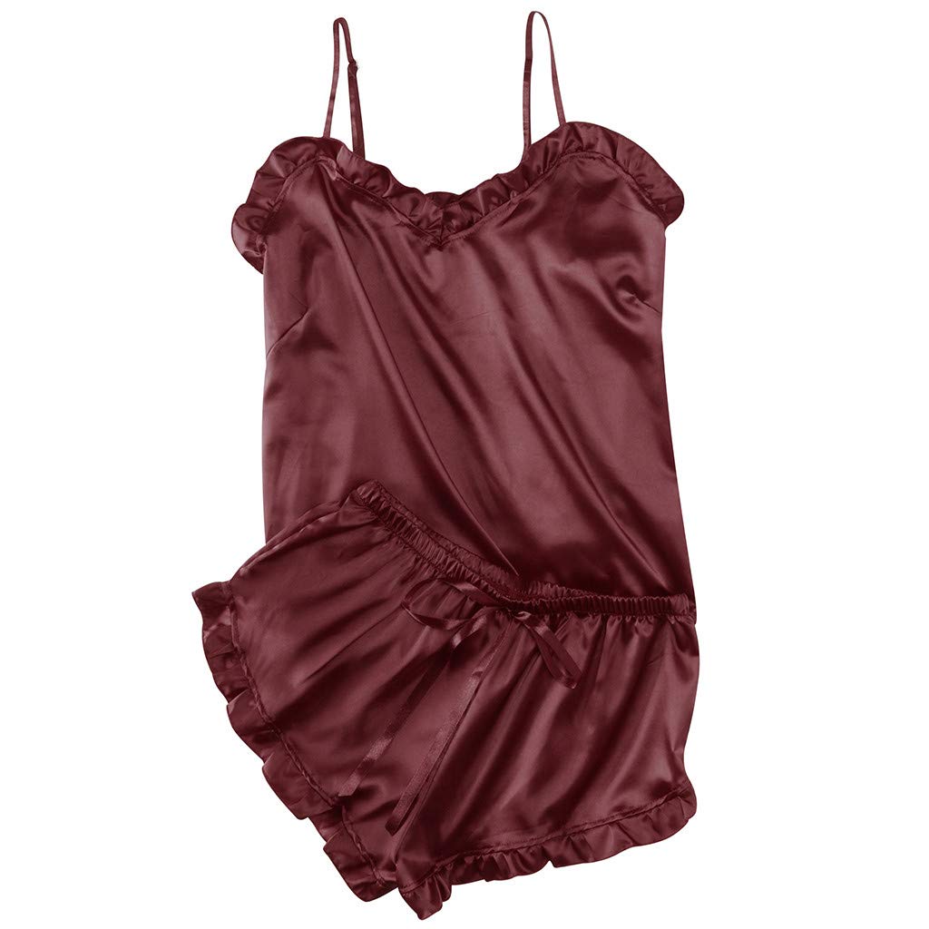 Jianglianga Women's Satin Lingerie Dress with Bowknot & Ruffle - Cami Top & Shorts Sleepwear Set for Lounge, Nightwear & Comfortable Loungewear - Perfect for Bedtime, Relaxing at Home or Romantic Occasions