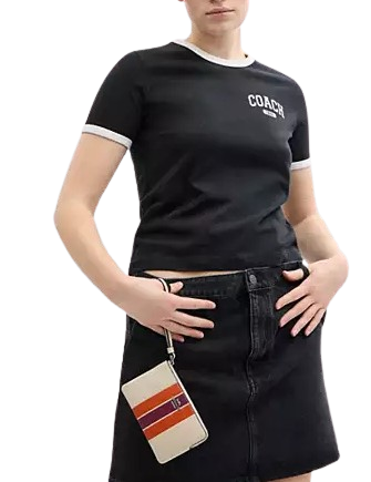 Coach Corner Zip Wristlet with Stripe - Stylish Crossbody Wallet for Women | Perfect for Everyday Use, Travel & Shopping