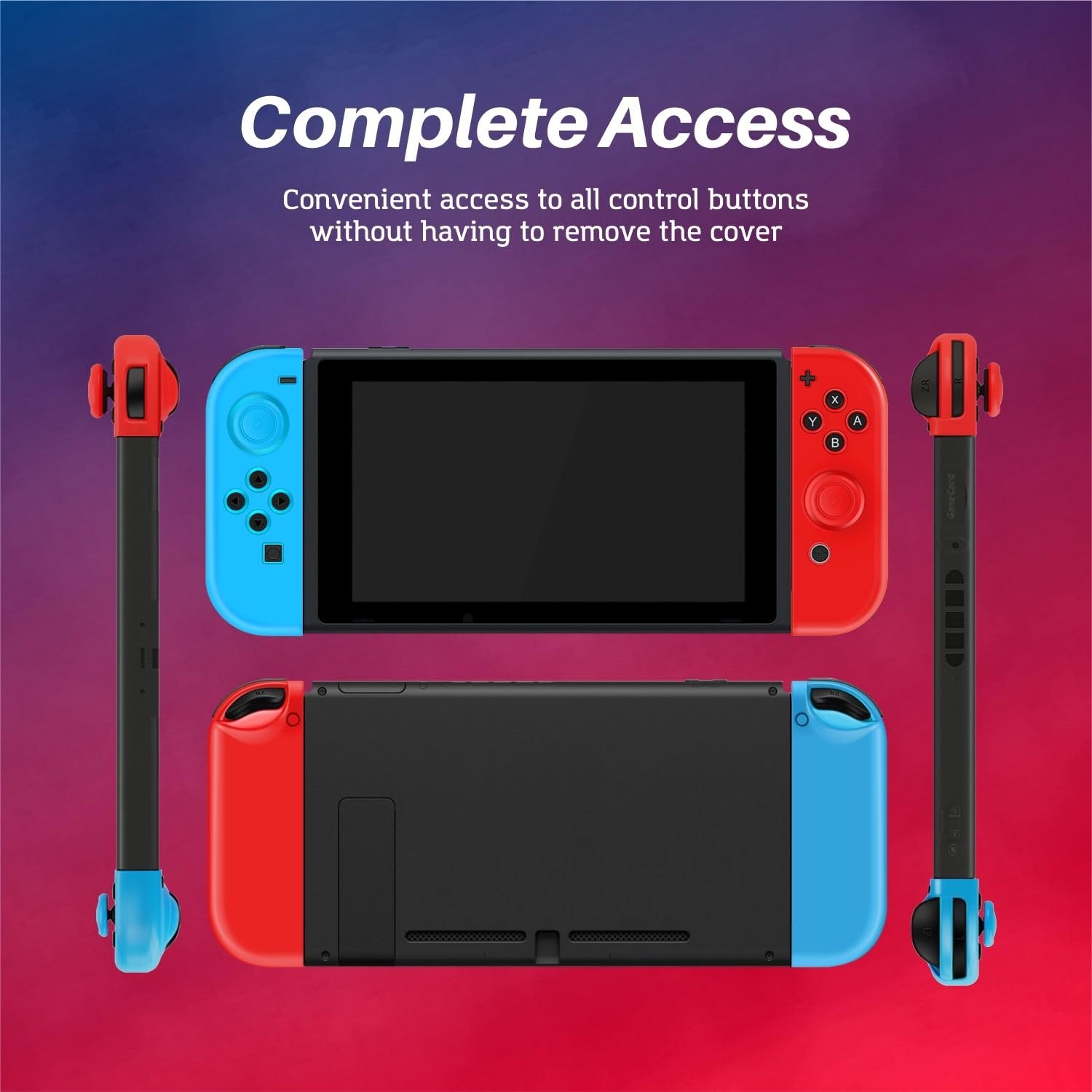 Premium Silicone Joycon Case for Nintendo Switch & OLED - Protective Controller Cover with Thumb Grip Caps (Neon Blue+Red) - Perfect for Gaming, Travel & Long Play Sessions