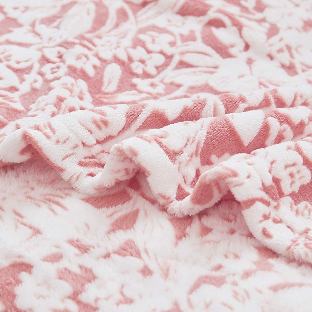 FY FIBER HOUSE Flannel Fleece Throw Blanket - Ultra Soft Lightweight Microfiber Blanket with Floral Print, 90