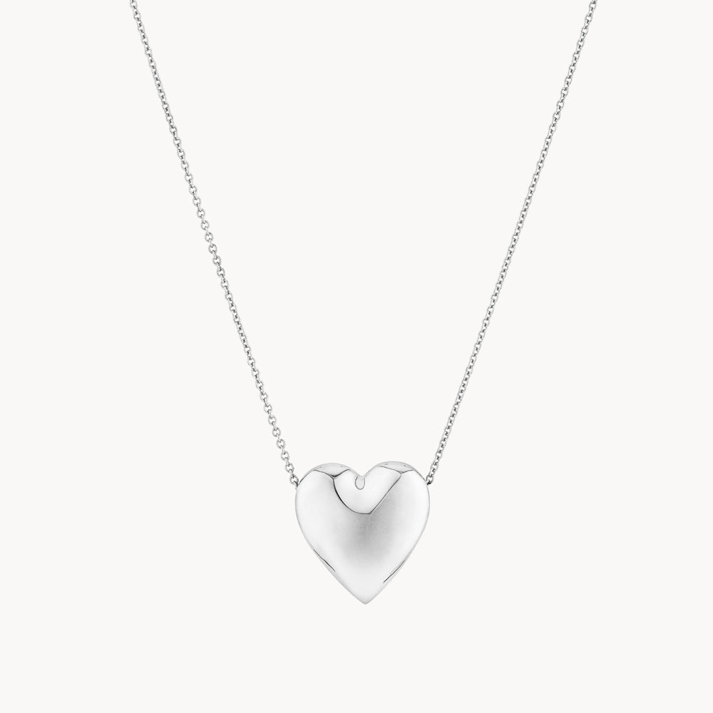 Elegant Silver Puff Heart Necklace for Women - Perfect Gift for Valentine's Day, Anniversary & Romantic Occasions