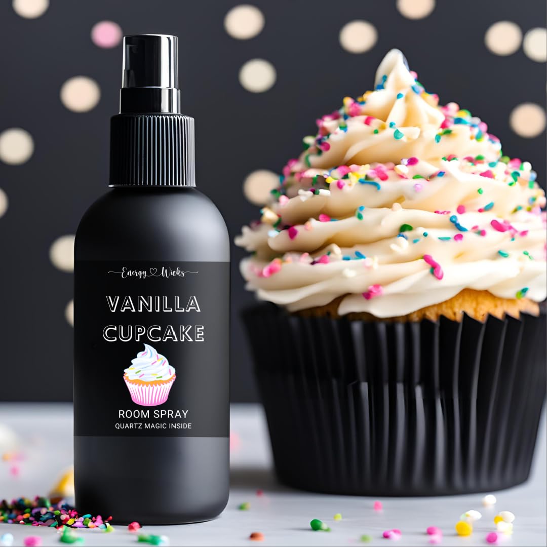 Vanilla Cupcake Scented Room Spray with Quartz Crystals - 2oz Natural Air Freshener for Home, Car & Bathroom | Aromatherapy & Stress Relief