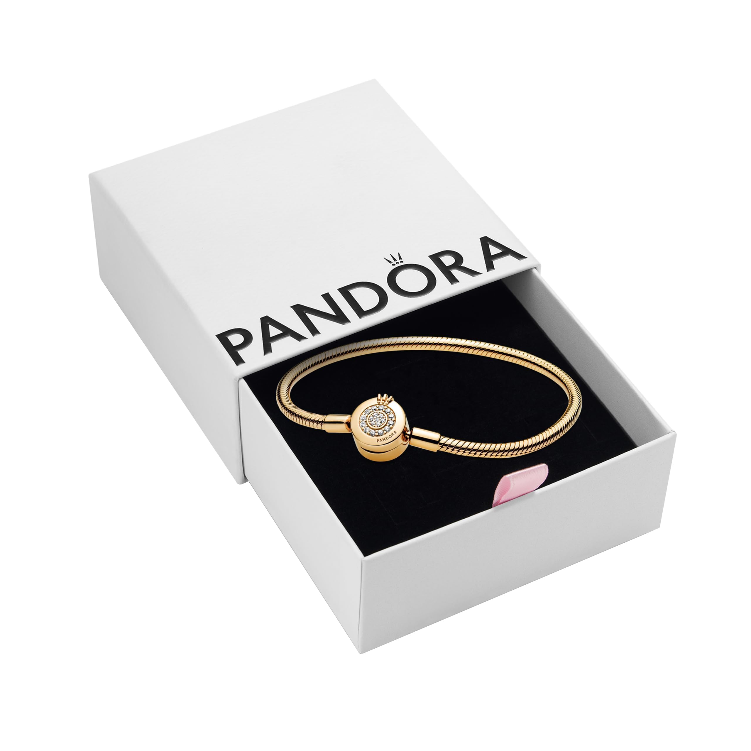 PANDORA Moments Sparkling Crown O Pavé Clasp Snake Chain Bracelet for Women - Elegant Jewelry Gift with Gift Box - Perfect for Anniversaries, Birthdays & Special Occasions