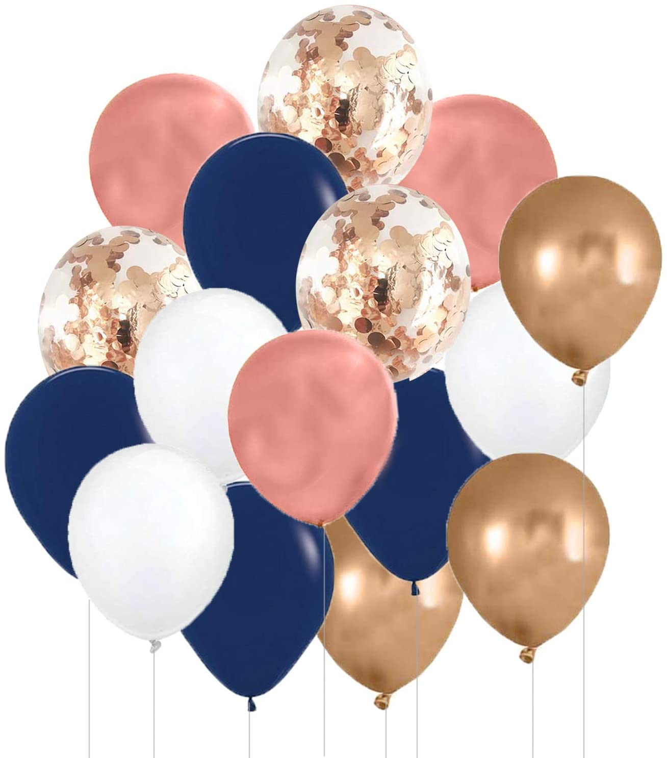 25pcs Navy Blue Rose Gold White Confetti Balloons - Birthday Party Decorations for Women, Wedding, Baby Shower & Gender Reveal - Perfect for Indoor/Outdoor Celebrations
