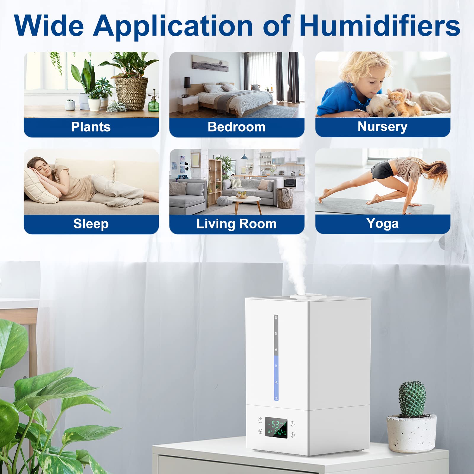 6L Large Room Humidifier for Bedroom, Baby Nursery & Plants - Cool Mist Ultrasonic Humidifier with Essential Oil Diffuser, 360° Rotatable Nozzle, Auto Shut-Off, Smart Control & Top Fill Design - Perfect for Dry Air Relief in Homes, Offices & Dorm Rooms (Easy to Clean)