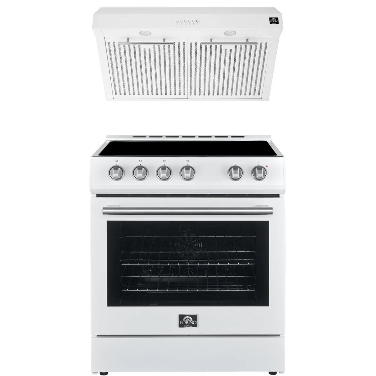Forno Espresso 30-inch Electric Range and Range Hood Combo in White with Silver Handles - FBDL00203US - Perfect for Modern Kitchens, Home Renovations & Small Restaurant Spaces