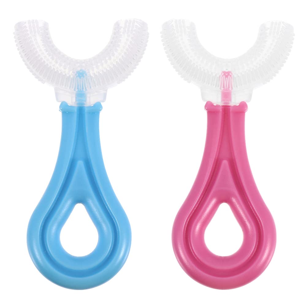 Healifty 2 Pack Kids U-Shape Toothbrush - Soft Silicone Brush Head 360° Teeth Cleaning - Manual Training Toothbrush for Toddlers & Children - Perfect for Early Oral Care & Brushing Practice at Home or Travel