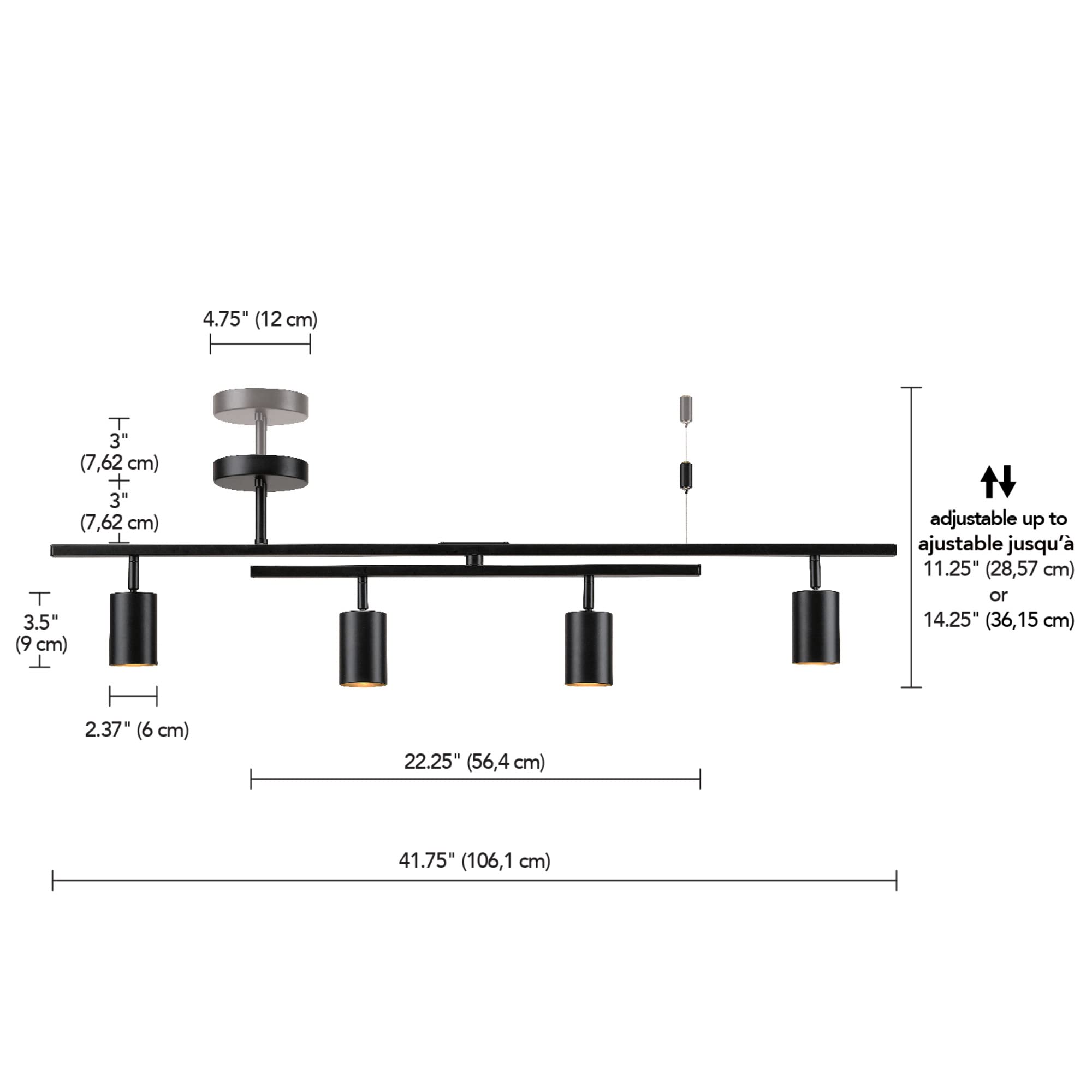 Globe Electric 57500 4-Light Matte Black Track Lighting Kit with Center Swivel Bar & Pivoting Heads - Adjustable Ceiling Light Fixture for Kitchen, Dining Room, Living Room, or Office (Bulbs Not Included)