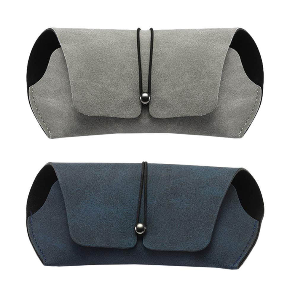 Healifty 2 Pack PU Leather Sunglasses Case with Zipper - Protective Eyewear Pouch for Travel, Outdoor Activities (Grey & Blue) - Perfect for Hiking, Beach Trips, and Daily Storage