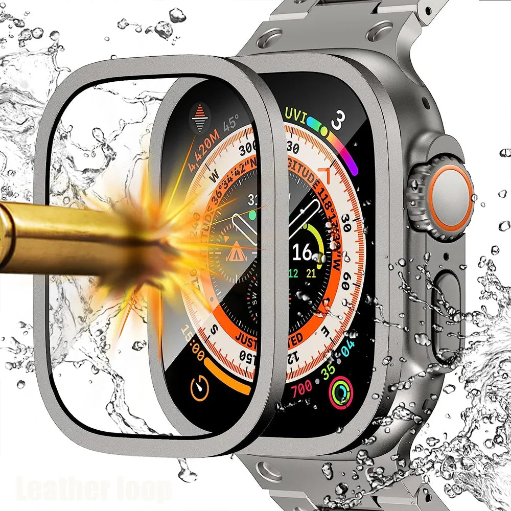 49mm Ultra Bezel Ring with Tempered Glass Protector - Durable Metal Frame & Scratch-Resistant Screen Cover for Smartwatches (Perfect for Fitness Tracking, Workouts & Everyday Wear)